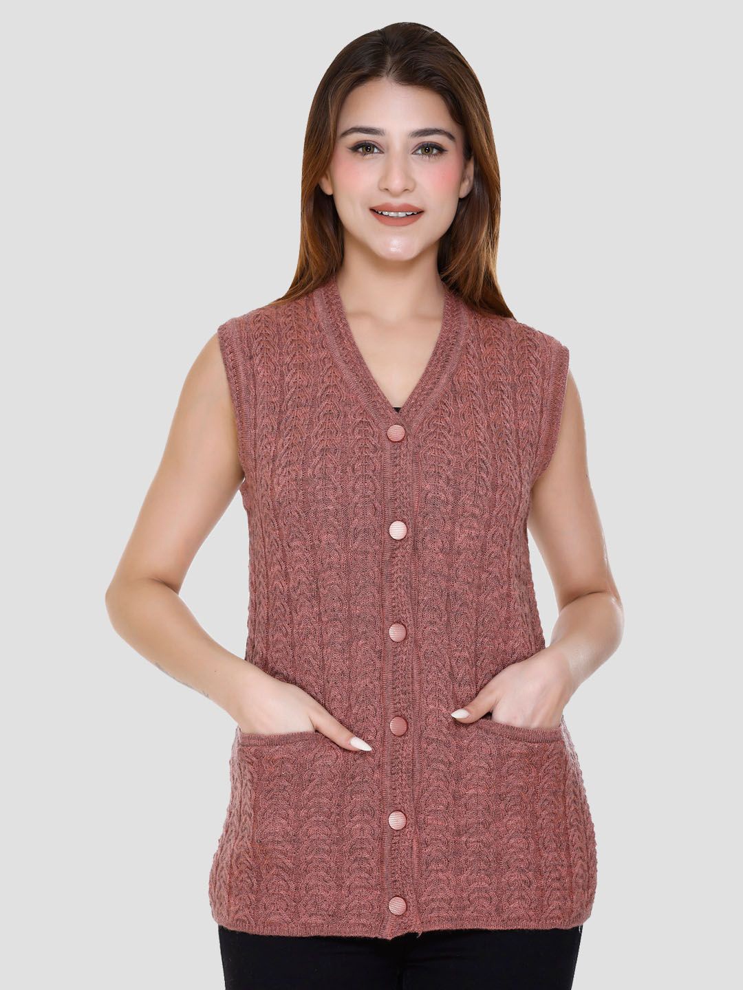 

aarbee Women Cable Knit Cardigan, Burgundy