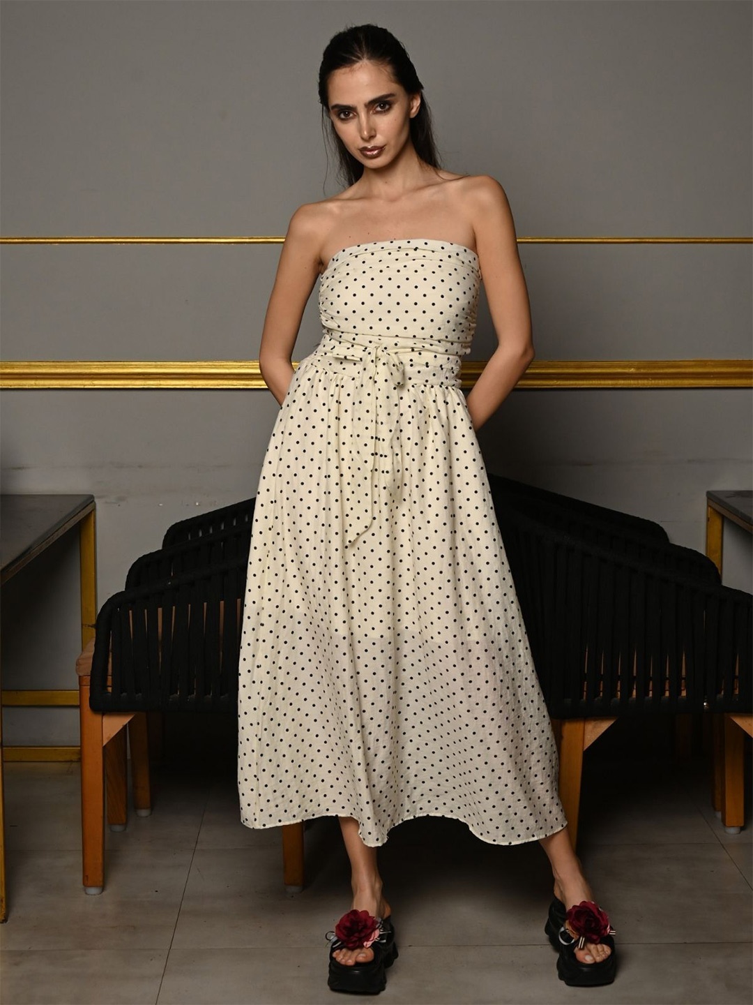 

ODETTE Ethnic Motifs Print Maxi Dress, Off white