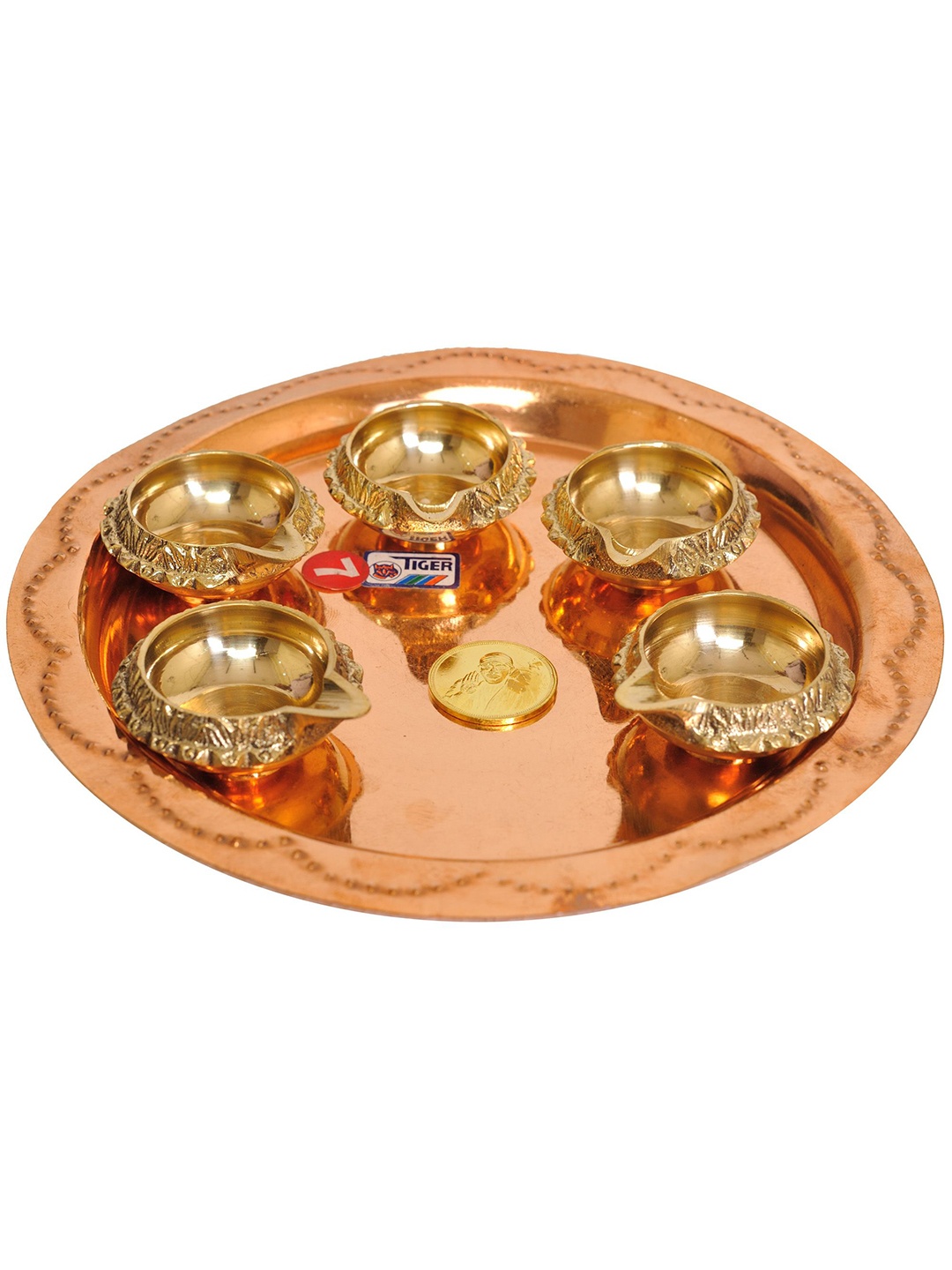 

Exotic India 8" Pancha-Deepak Brass and Copper Puja Thali, Yellow