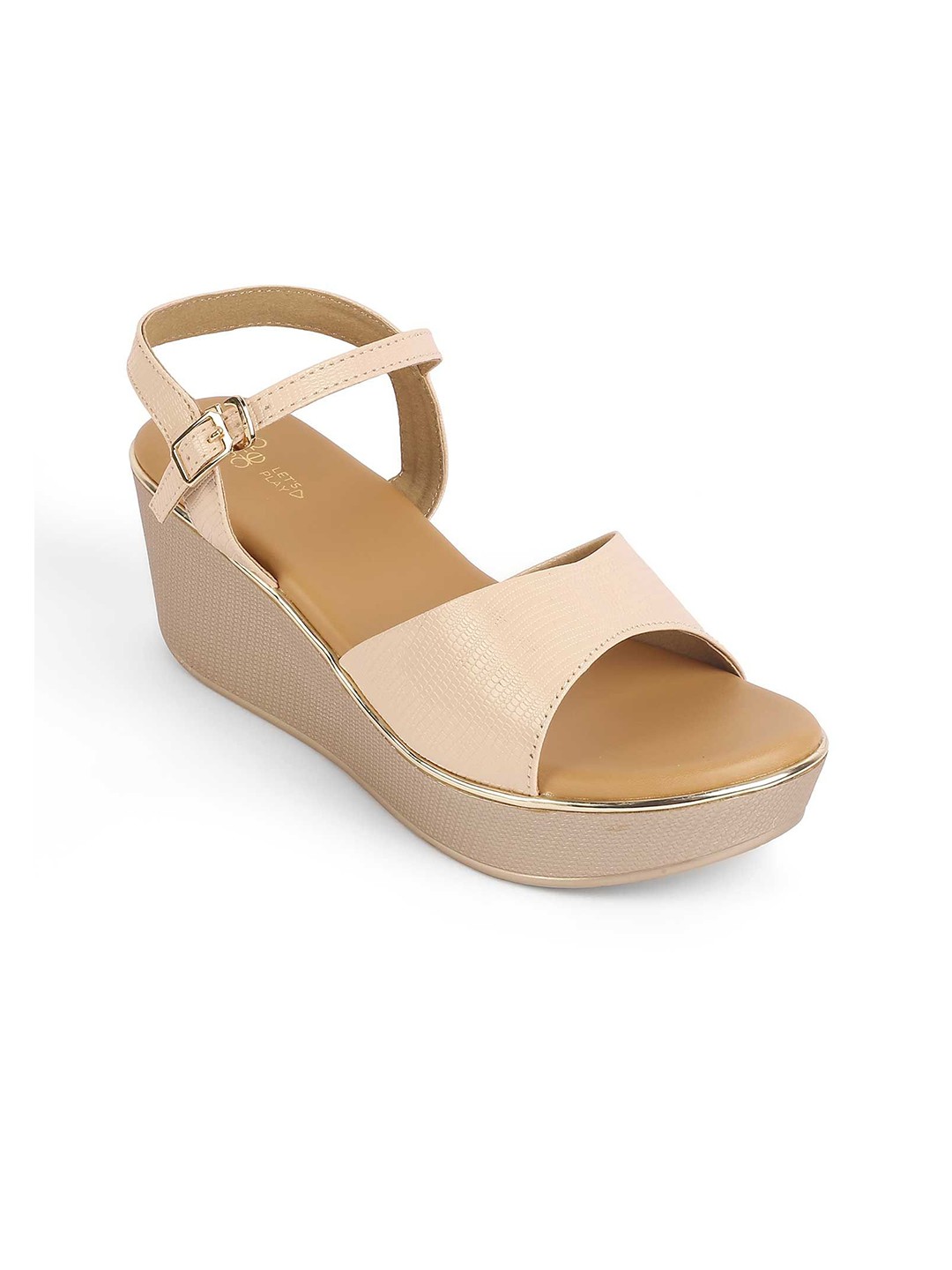 

Tresmode Leather Wedge Sandals with Buckles, Beige
