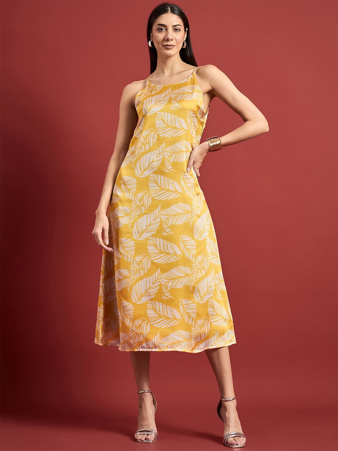 

all about you Floral Print Crepe A-Line Midi Dress, Mustard