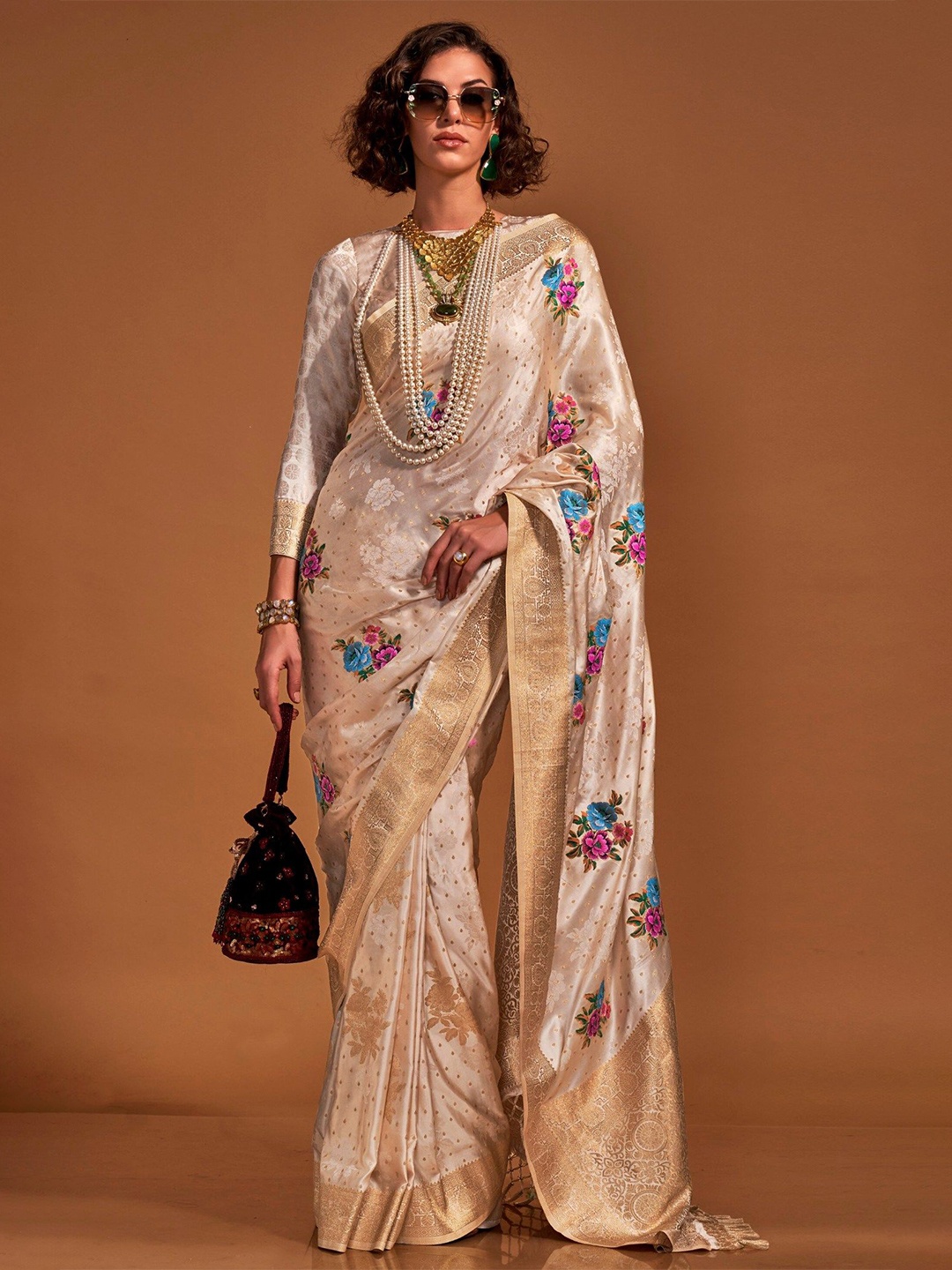 

MySilkLove Woven Design Zari Satin Saree, Cream