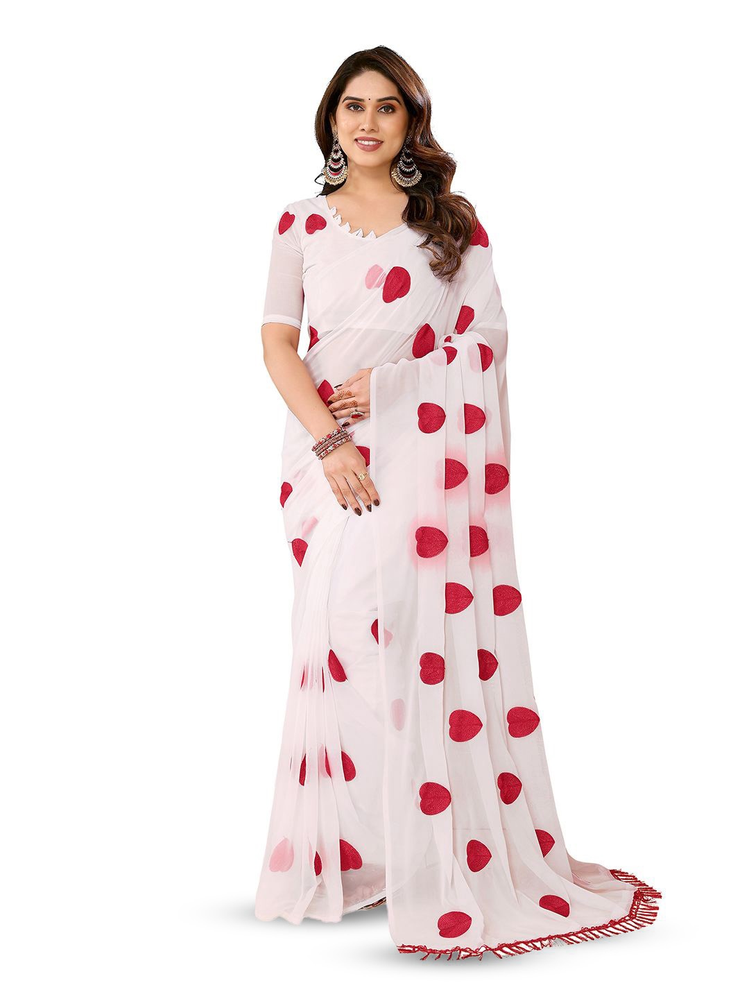 

ANAND SAREES Embroidered Poly Chiffon Saree, White