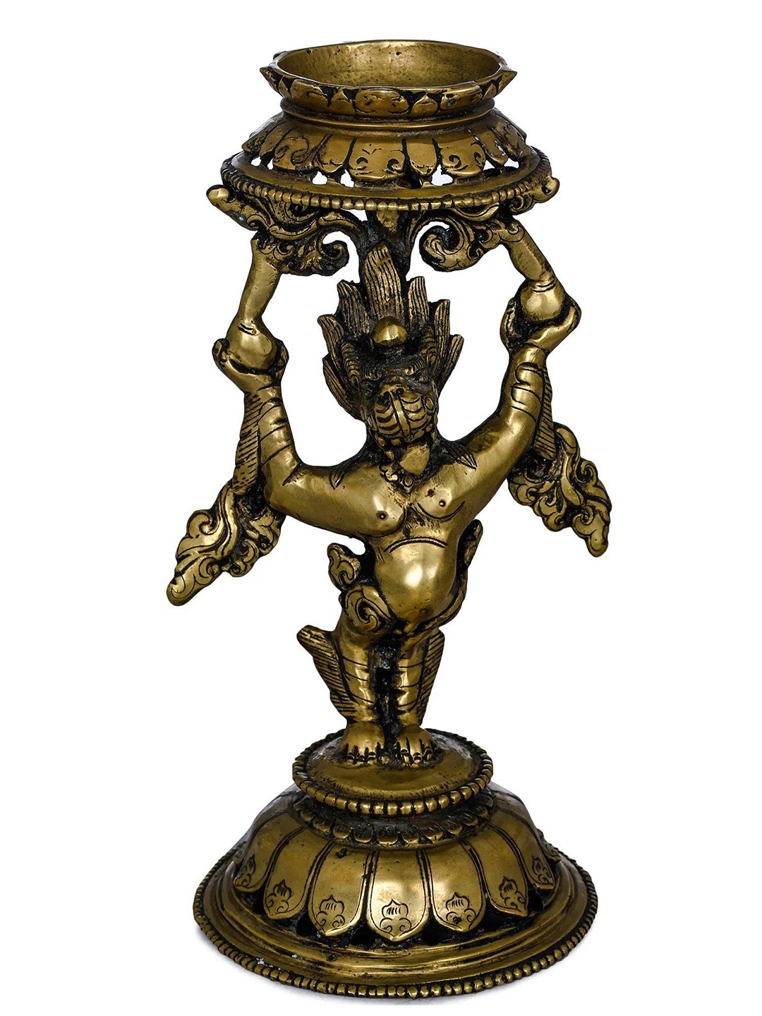 

Exotic India 7" Brass Yamantaka Oil Lamp - Made in Nepal, Brown