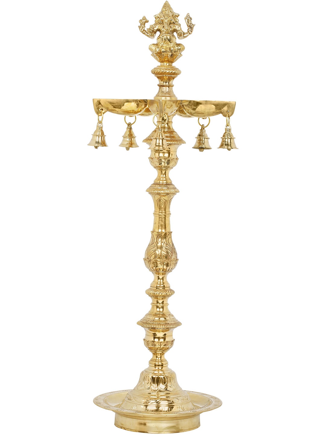 

Exotic India 37" Brass Five Wicks Ganesha Lamp, Gold