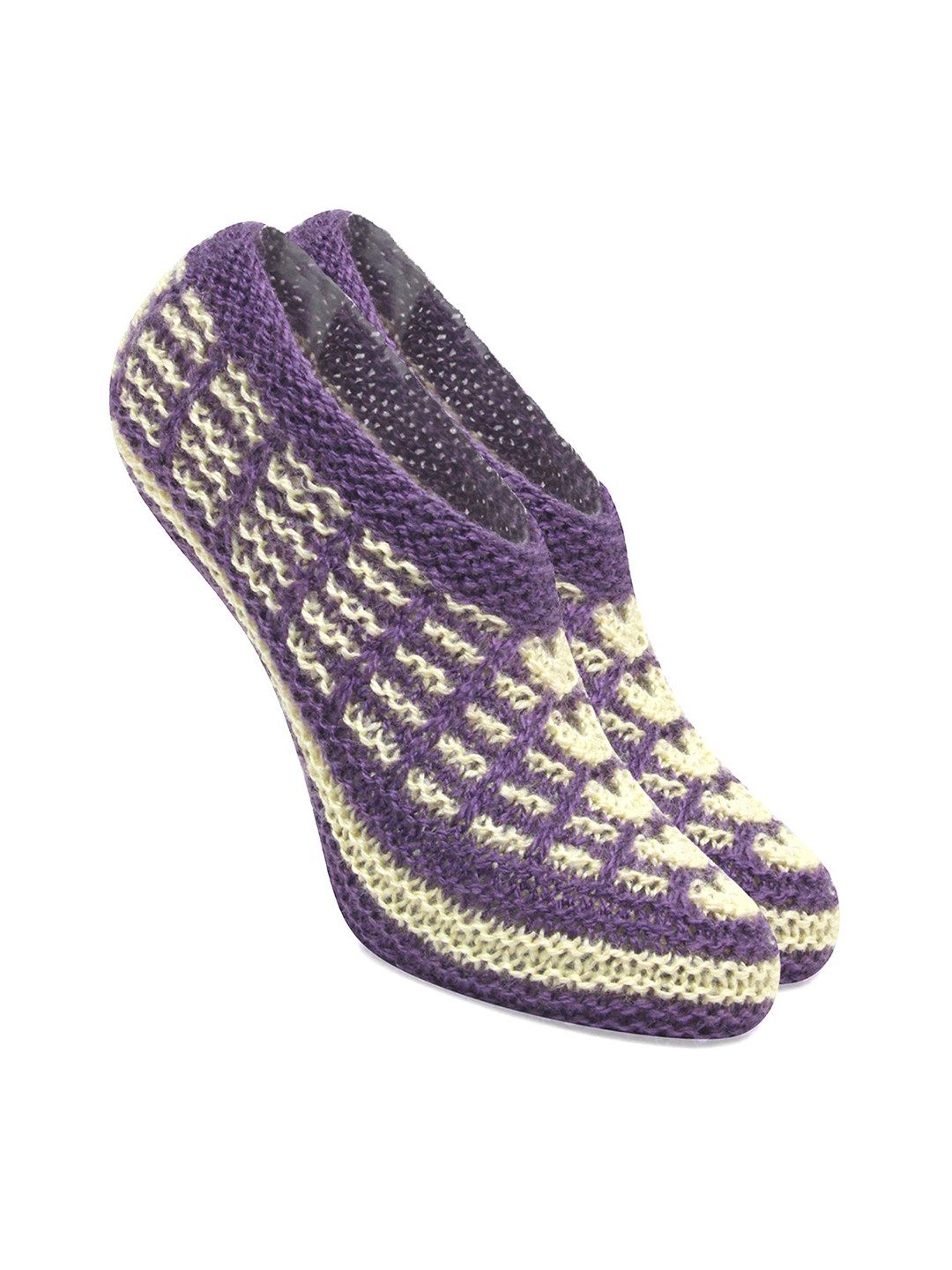 

BAESD Women Patterned Pure Wool Crochet Ankle-Length Socks, Purple