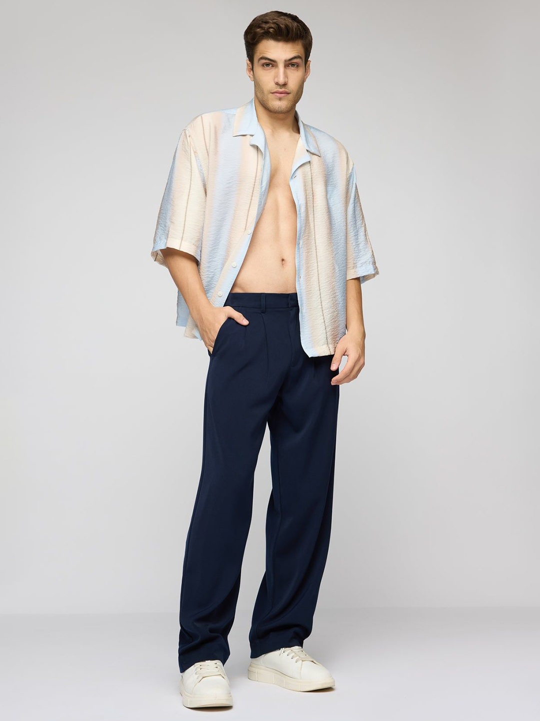 

FREAKINS Deep Navy Men's Pleated Korean Pants, Blue