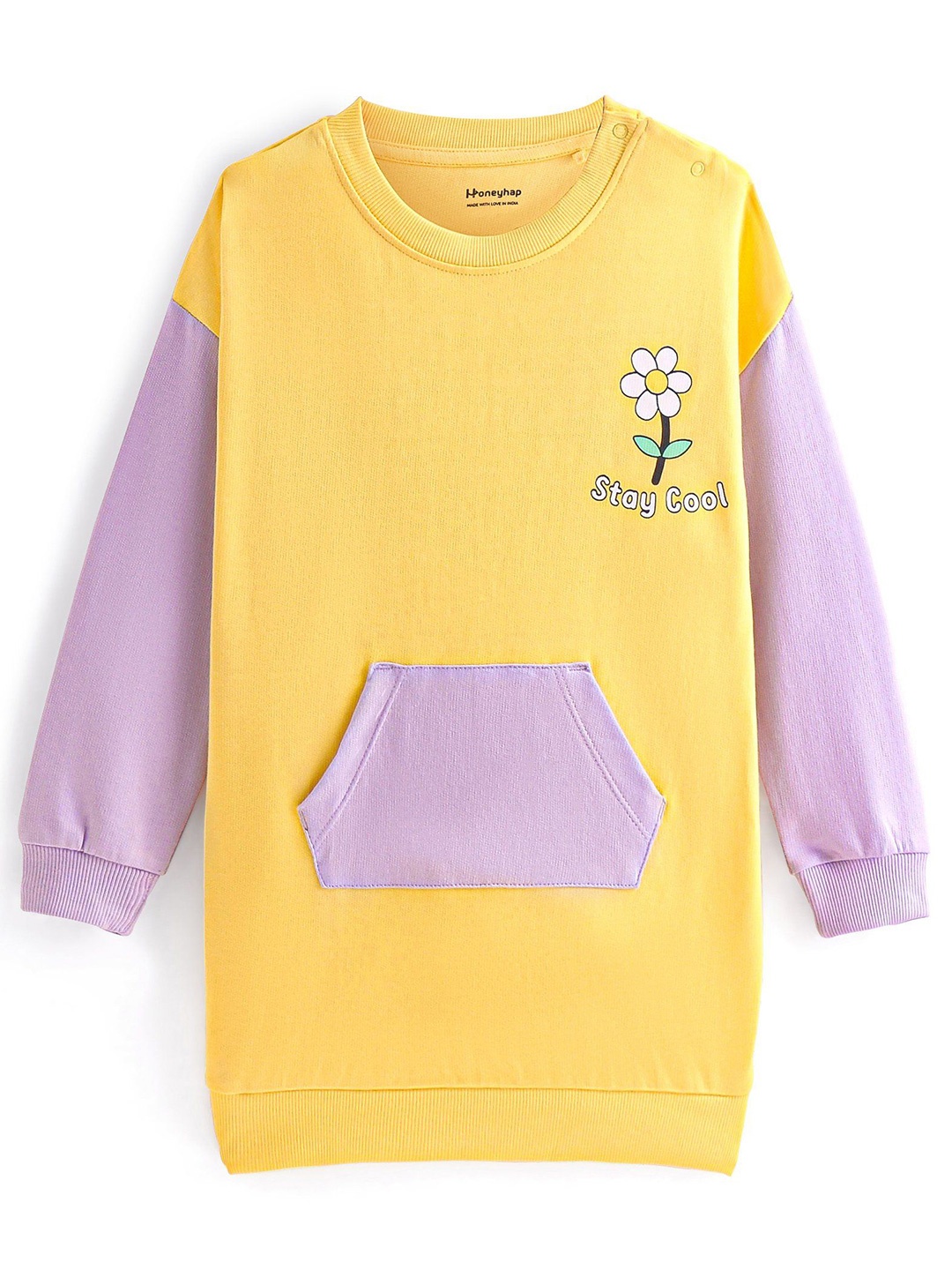 

Honeyhap Girls Round Neck Colourblocked T shirt Dress, Yellow