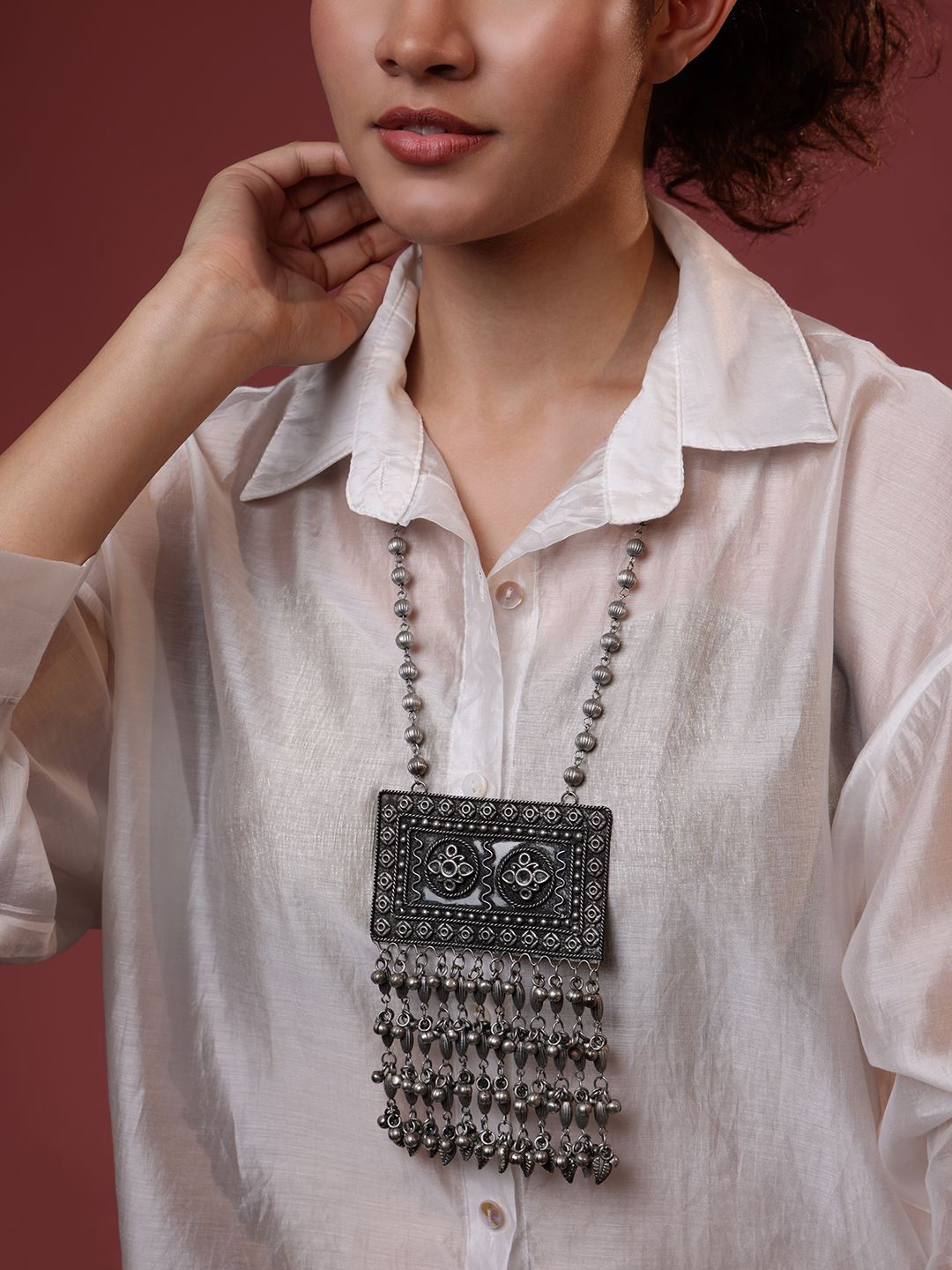 

PANASH Silver-Plated Oxidised Necklace