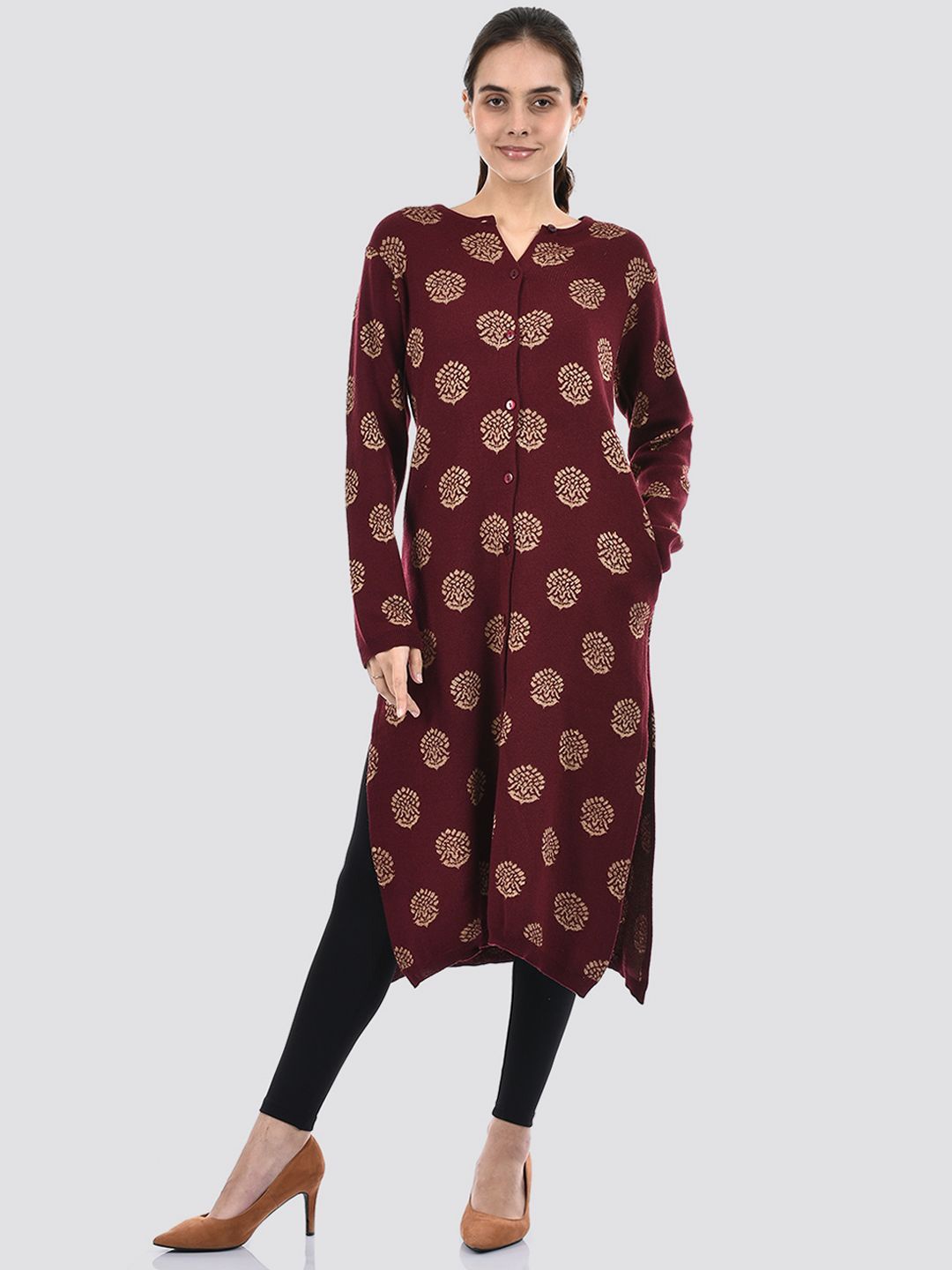 

American Eye Printed Straight Kurta, Maroon