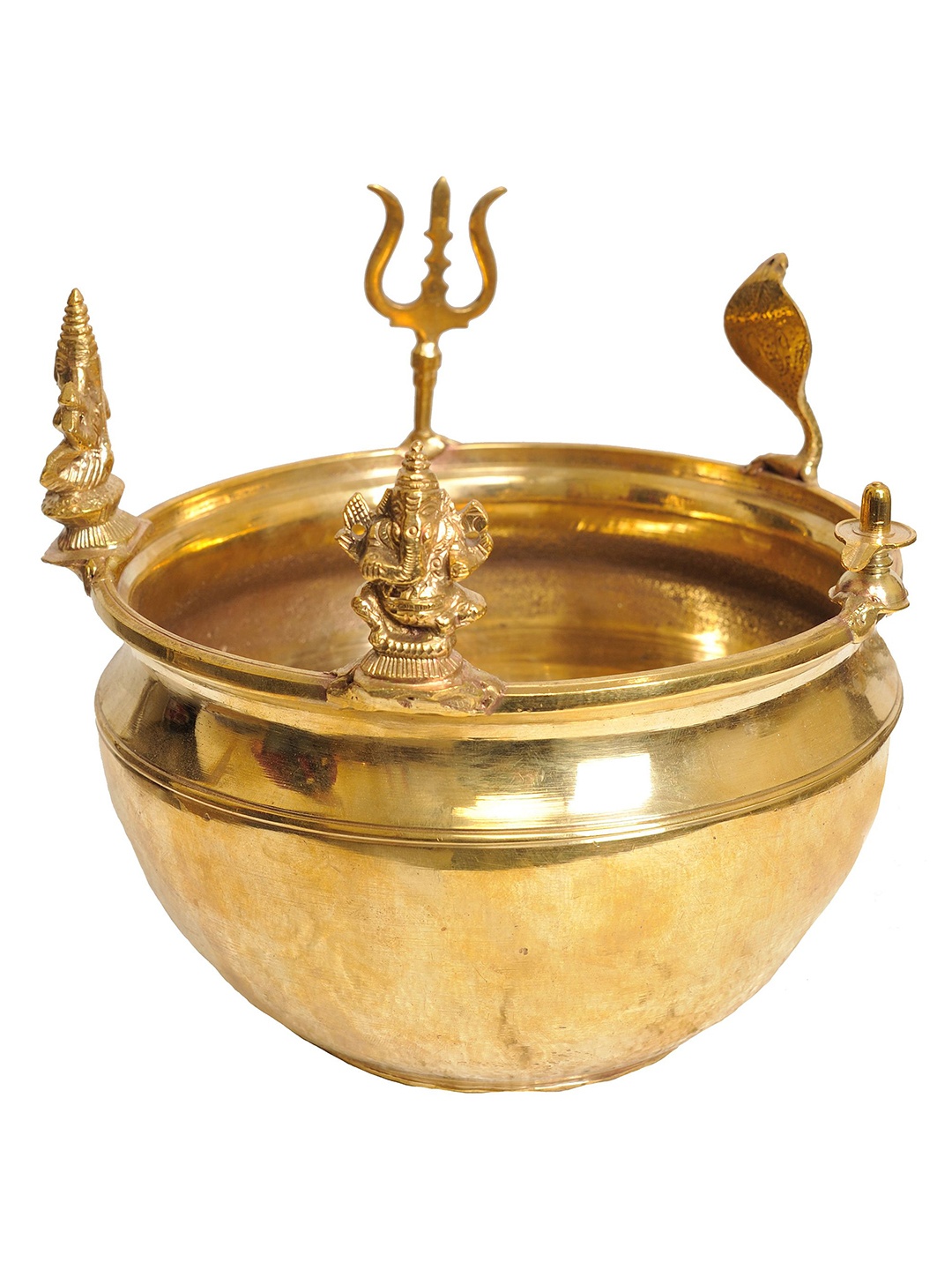 

Exotic India 7" Brass Ritual Bowl with Shaivite Figures, Yellow
