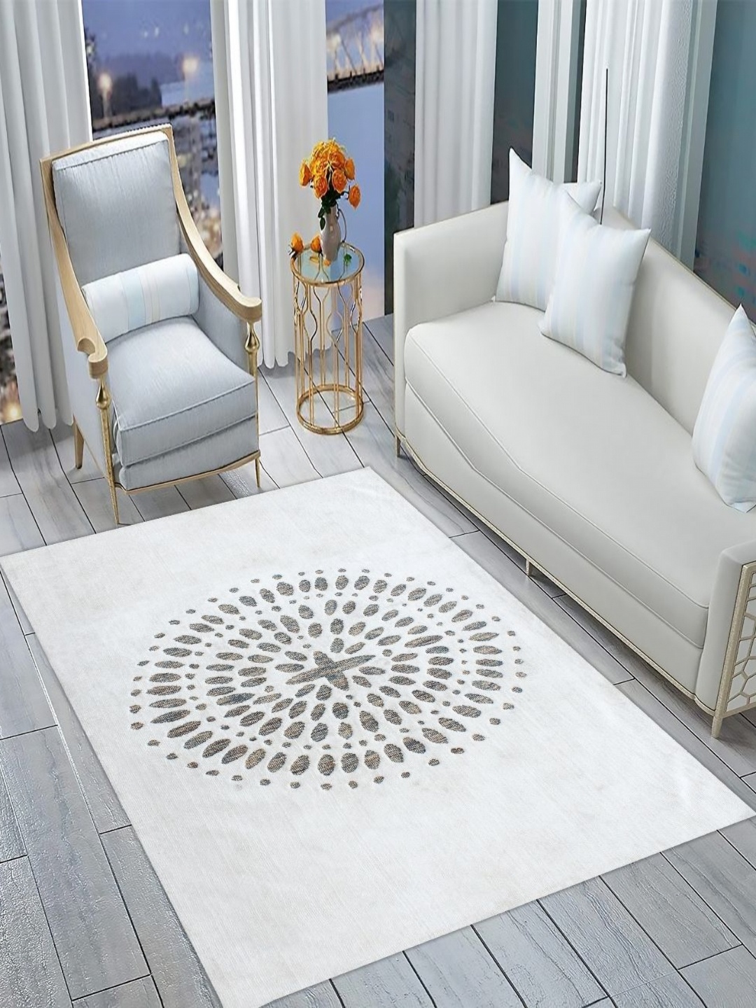 

MULTITEX White & Grey Geometric Anti-Skid Rectangular Carpet