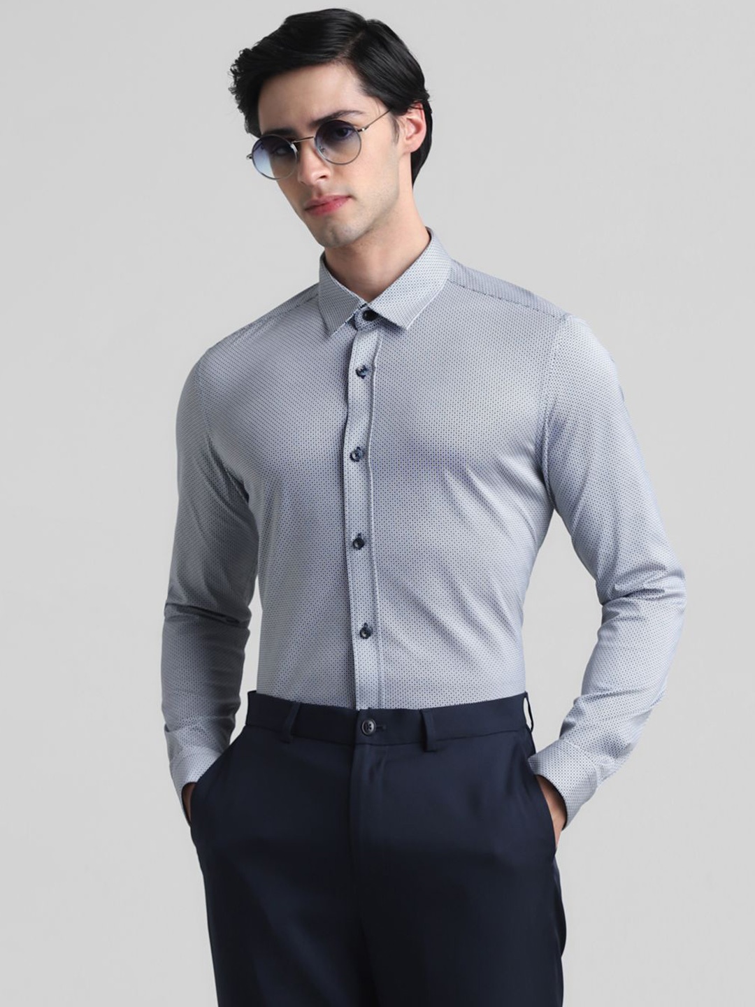 

Jack & Jones Men Slim Fit Opaque Printed Casual Shirt, Blue