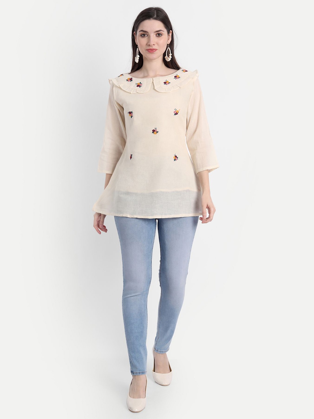 

GALANG GABAAN Boat Neck Embroidered Tunic, Beige
