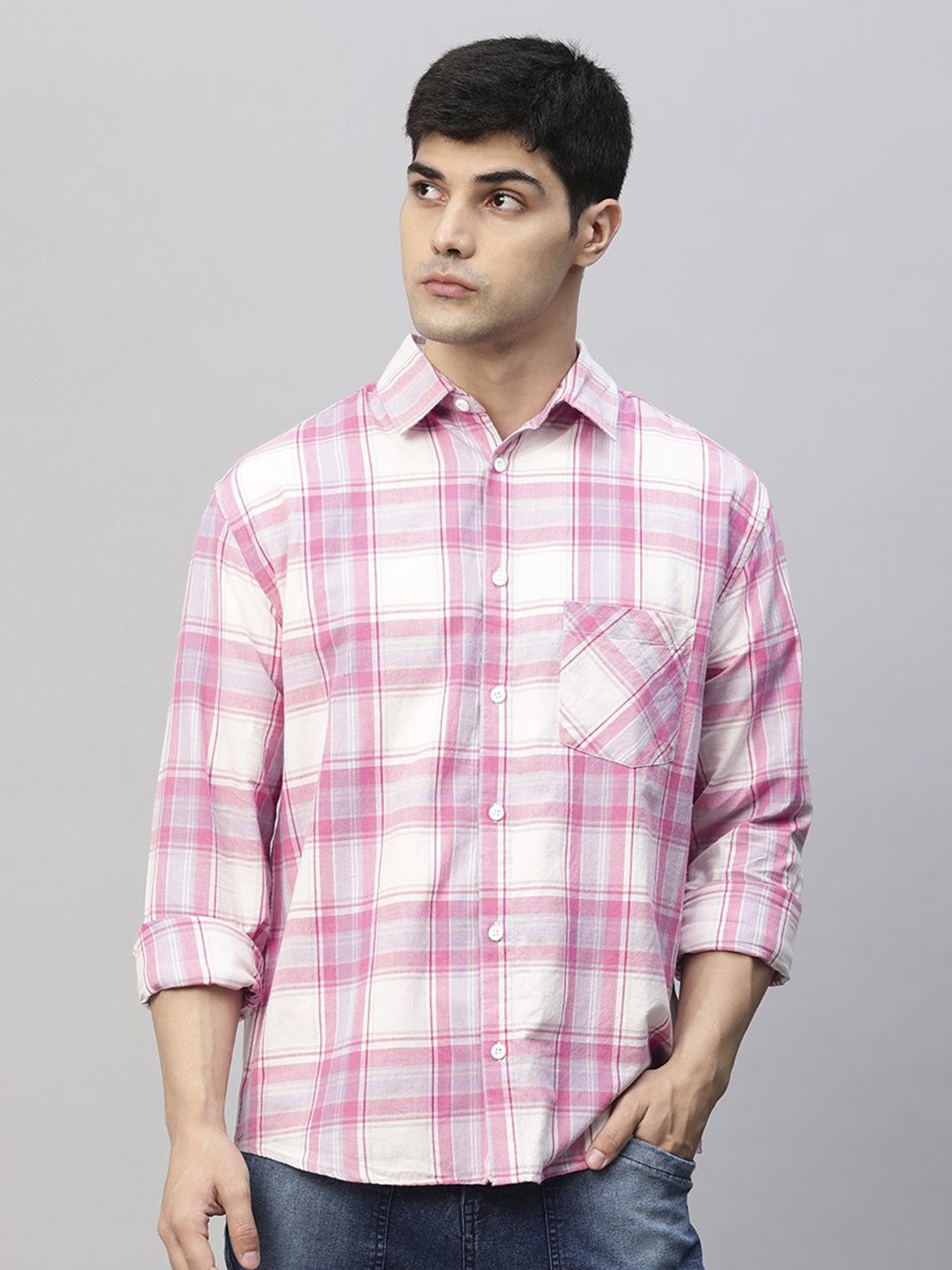 

PRONK Men Relaxed Opaque Checked Casual Shirt, White