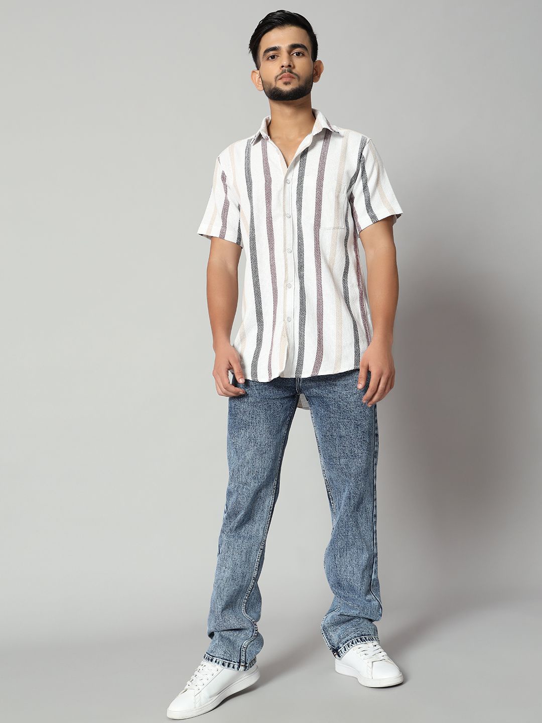 

Bigreams Men's Regular Fit Cotton Dobby Half Sleeve Shirt, White