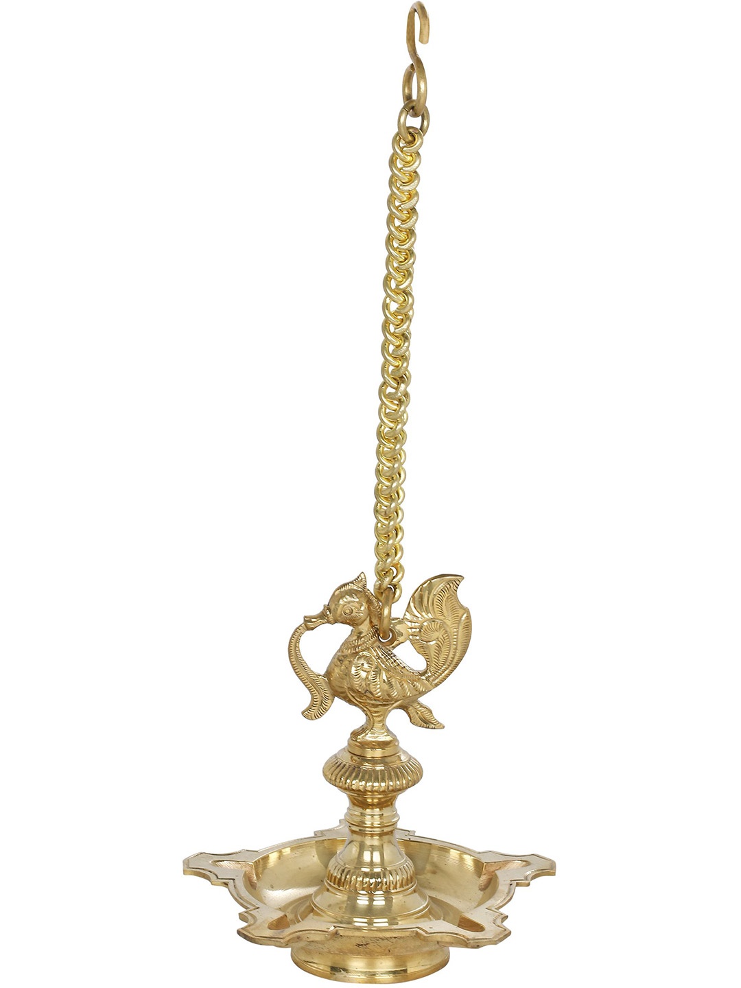 

Exotic India 7" Roof Hanging Peacock Lamp in Brass, Gold