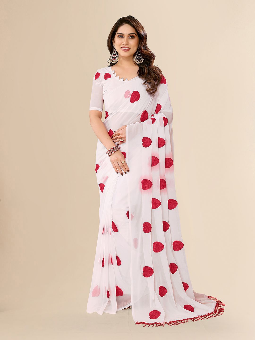 

ANAND SAREES Embellished Embroidered Poly Chiffon Heavy Work Saree, White
