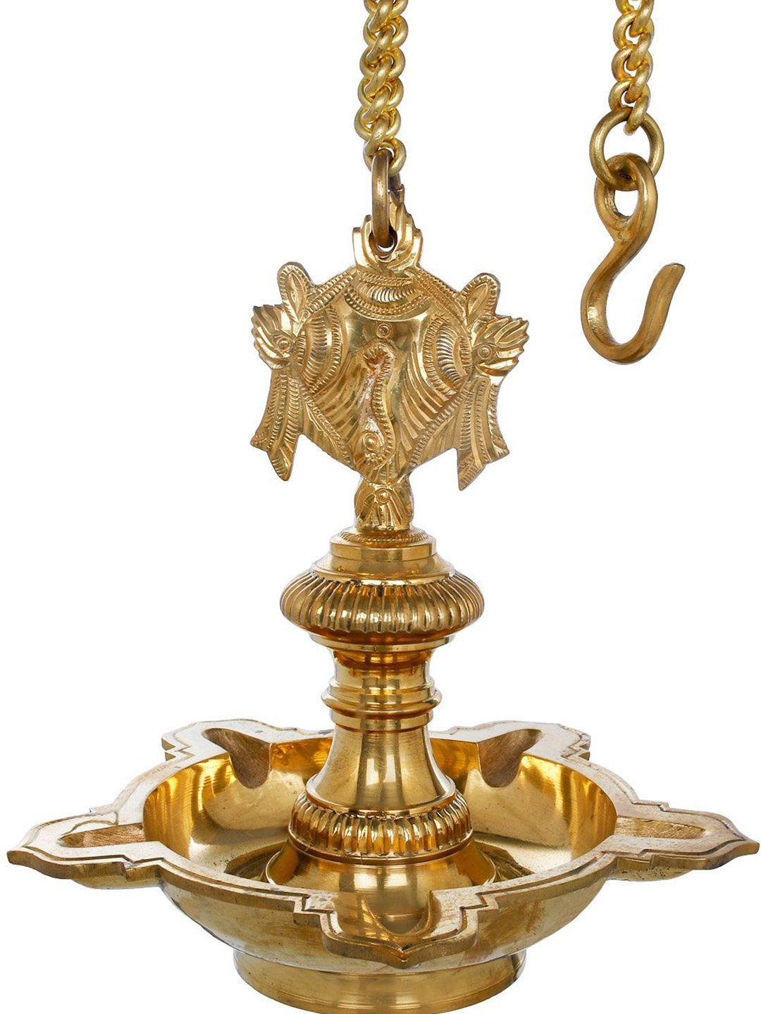 

Exotic India 9" Brass Roof Hanging Lamp with Vaishnava Symbols, Yellow