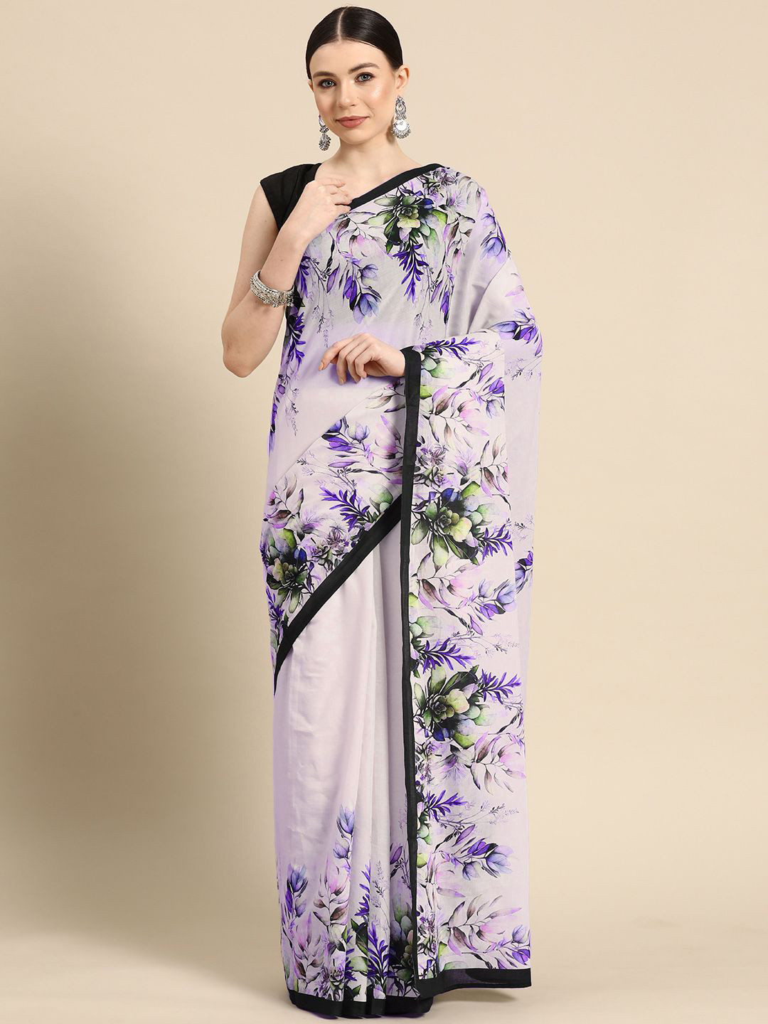 

BUTA BUTI Floral Printed Pure Cotton Saree, Purple