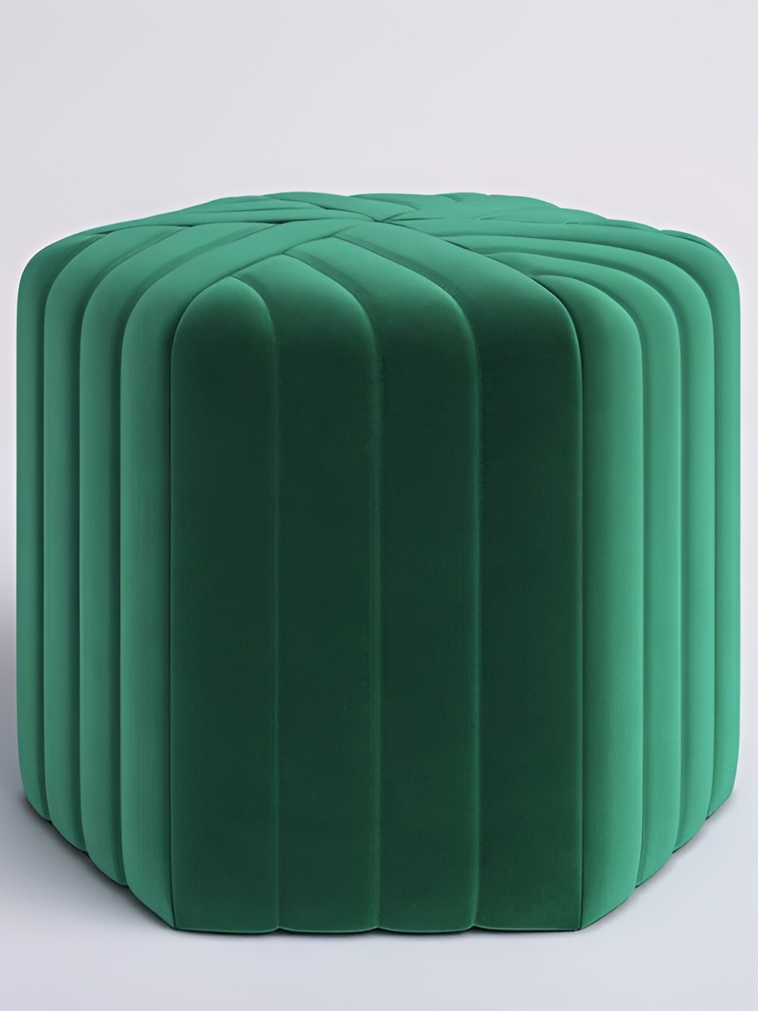 

Wooden Twist Green Comfortable Cushion Hexagonal Ottoman Stool