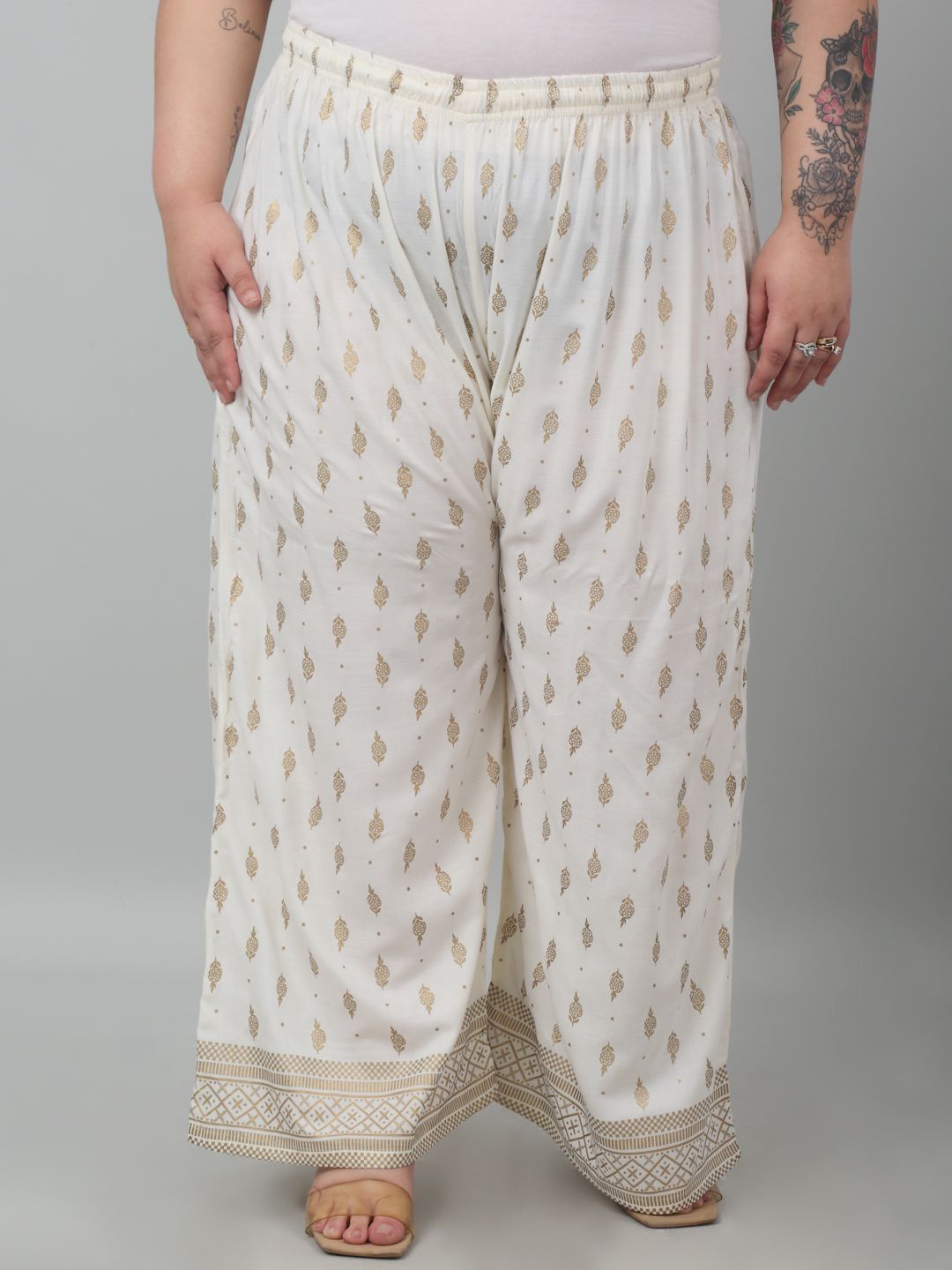 

Trend Level Women Floral Printed Ethnic Palazzos, White