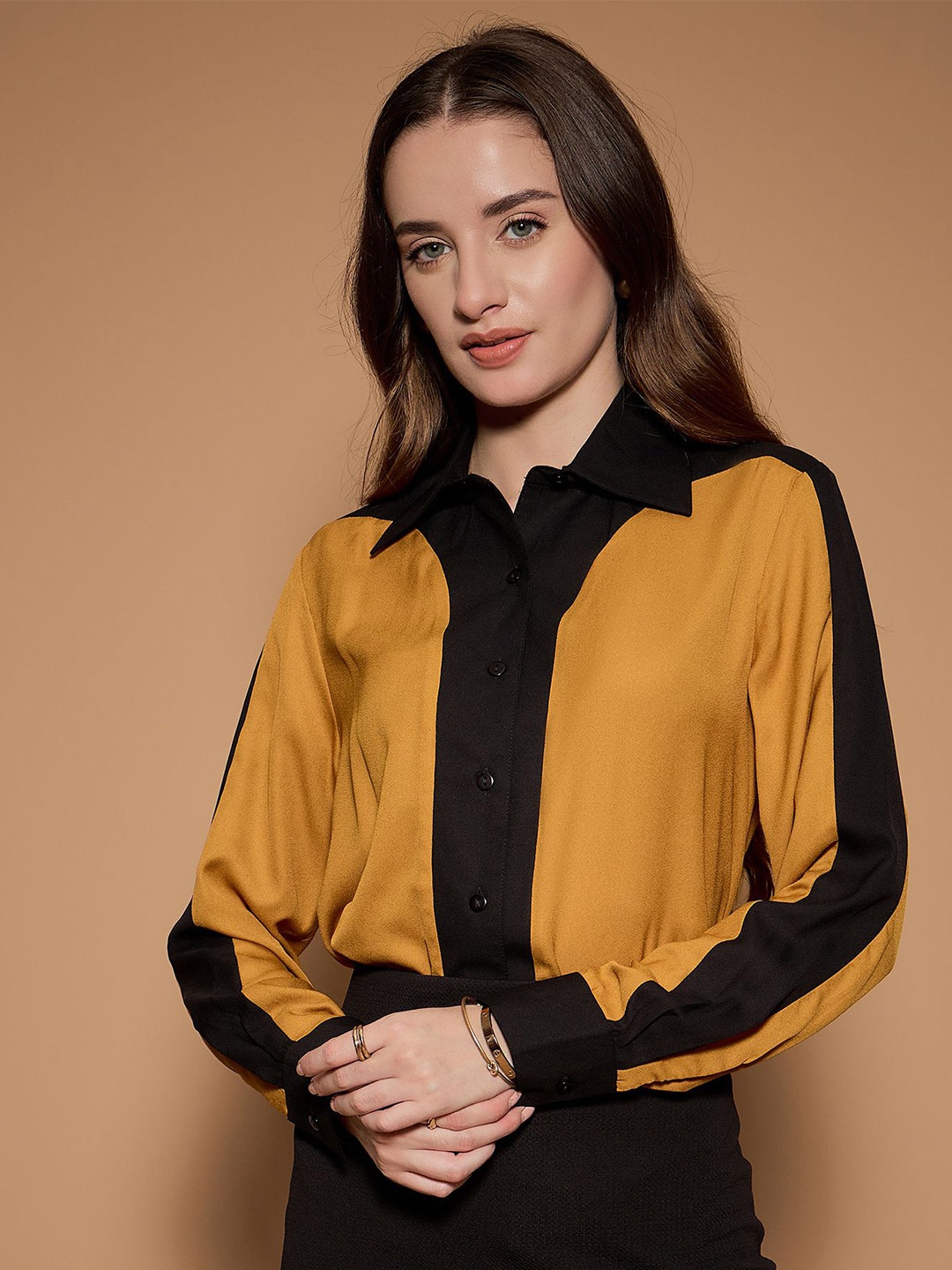 

URBANGRACE BY KASSUALLY Women Standard Opaque Colourblocked Formal Shirt, Mustard