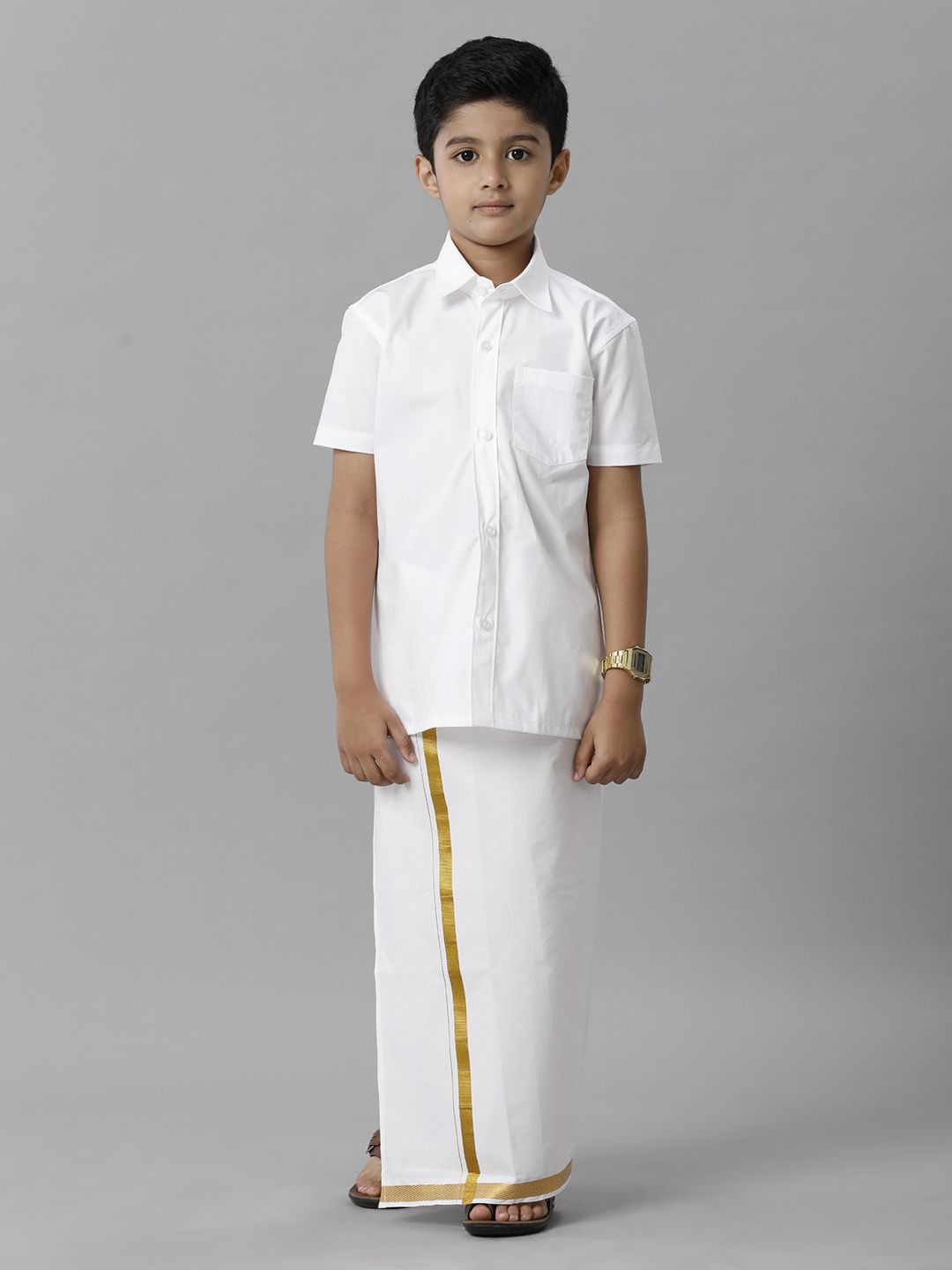 

Ramraj Boys Half Sleeve Shirt With Dhoti, White