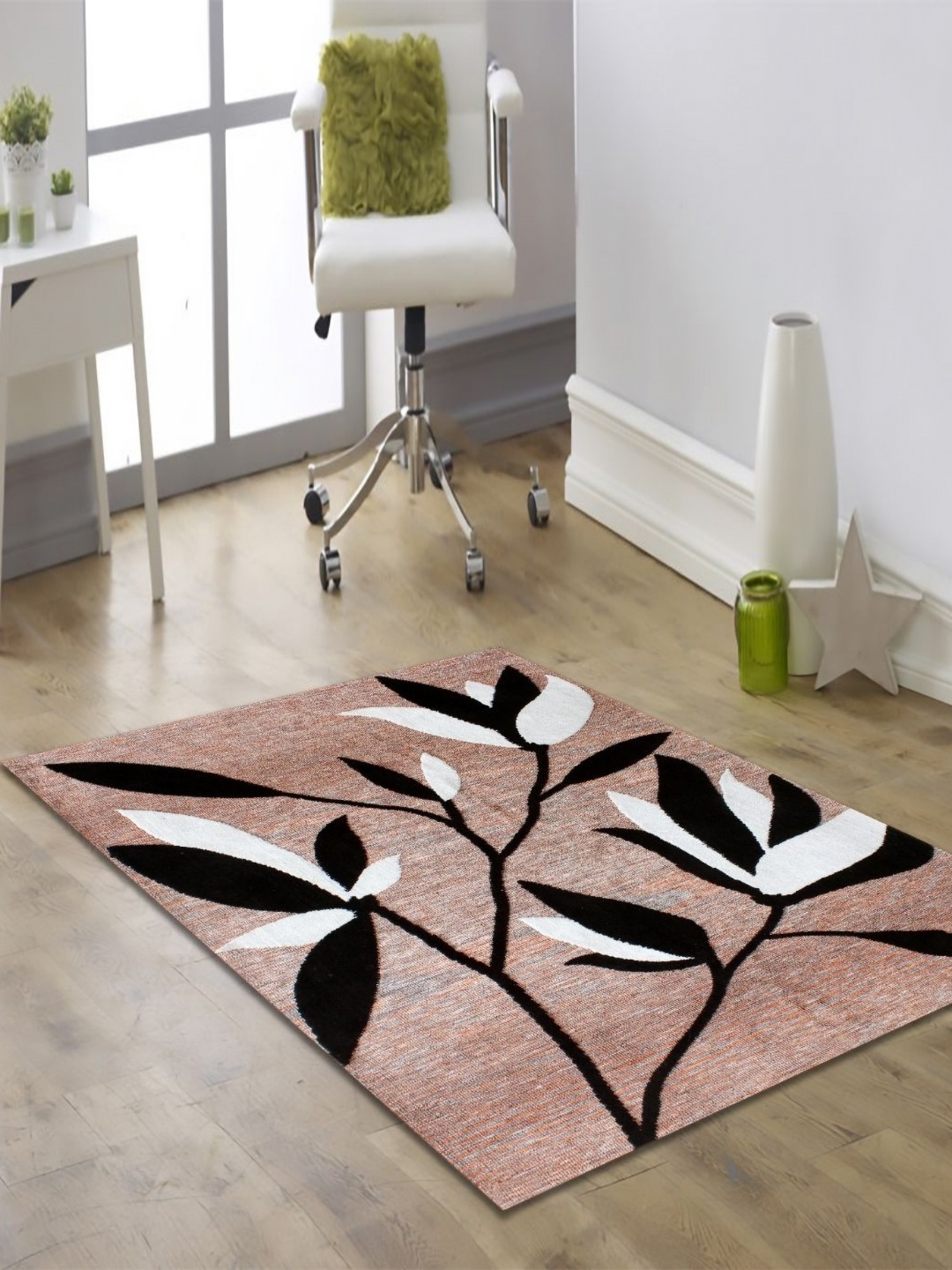 

MULTITEX Rust & Black Floral Anti-Skid Rectangular Carpet