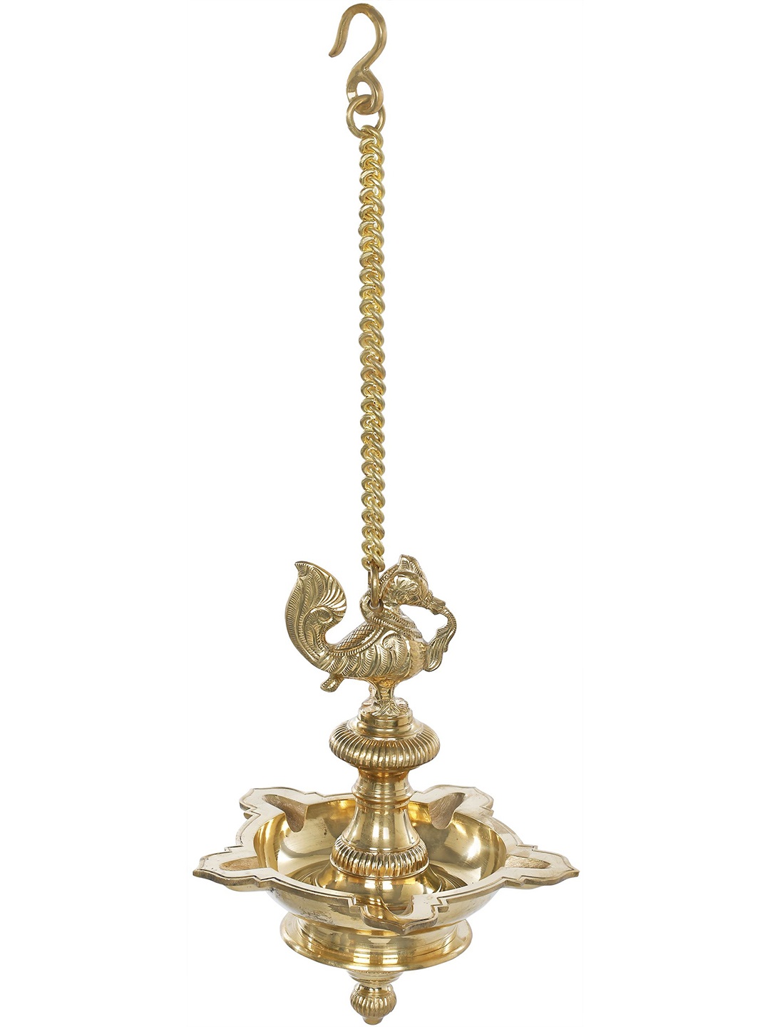 

Exotic India 11" Brass Peacock Ceiling Lamp, Yellow