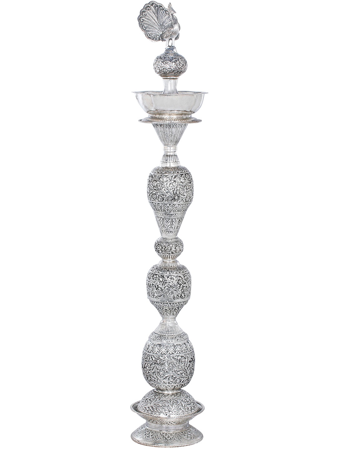 

Exotic India Silver Latticeworked Peacock Lamp, Grey