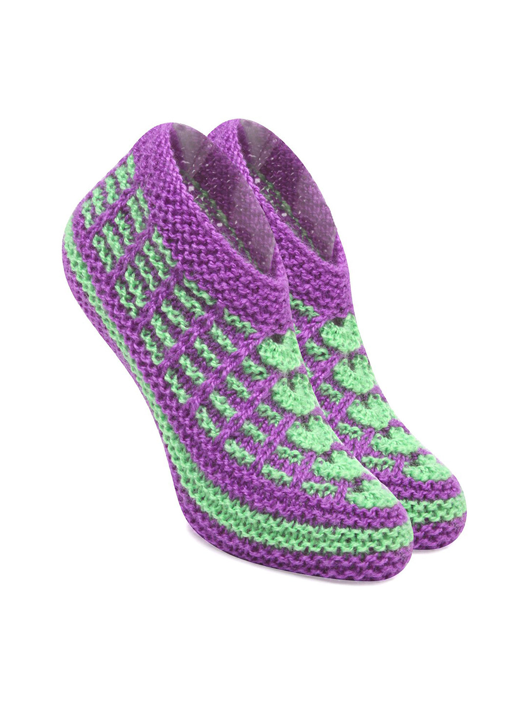 

BAESD Women Patterned Pure Wool Crochet Ankle-Length Socks, Purple