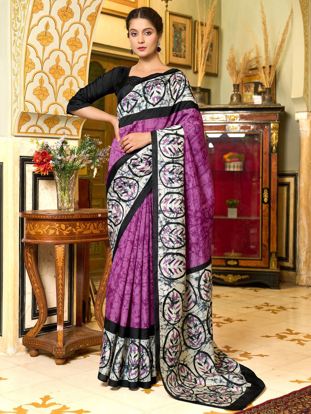 

Saree mall Art Silk Bhagalpuri Sarees, Magenta