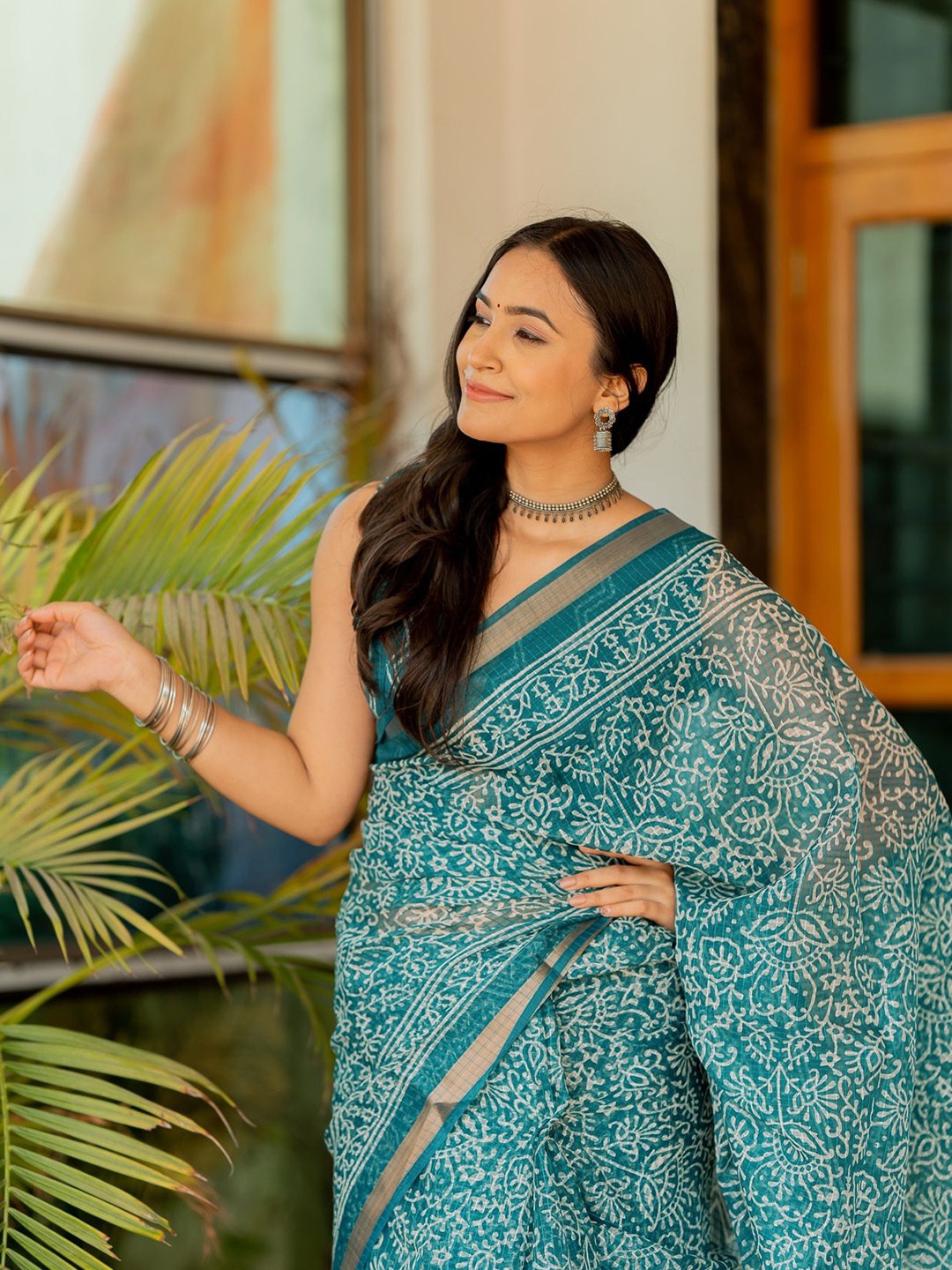 

KALINI Batik Saree, Teal