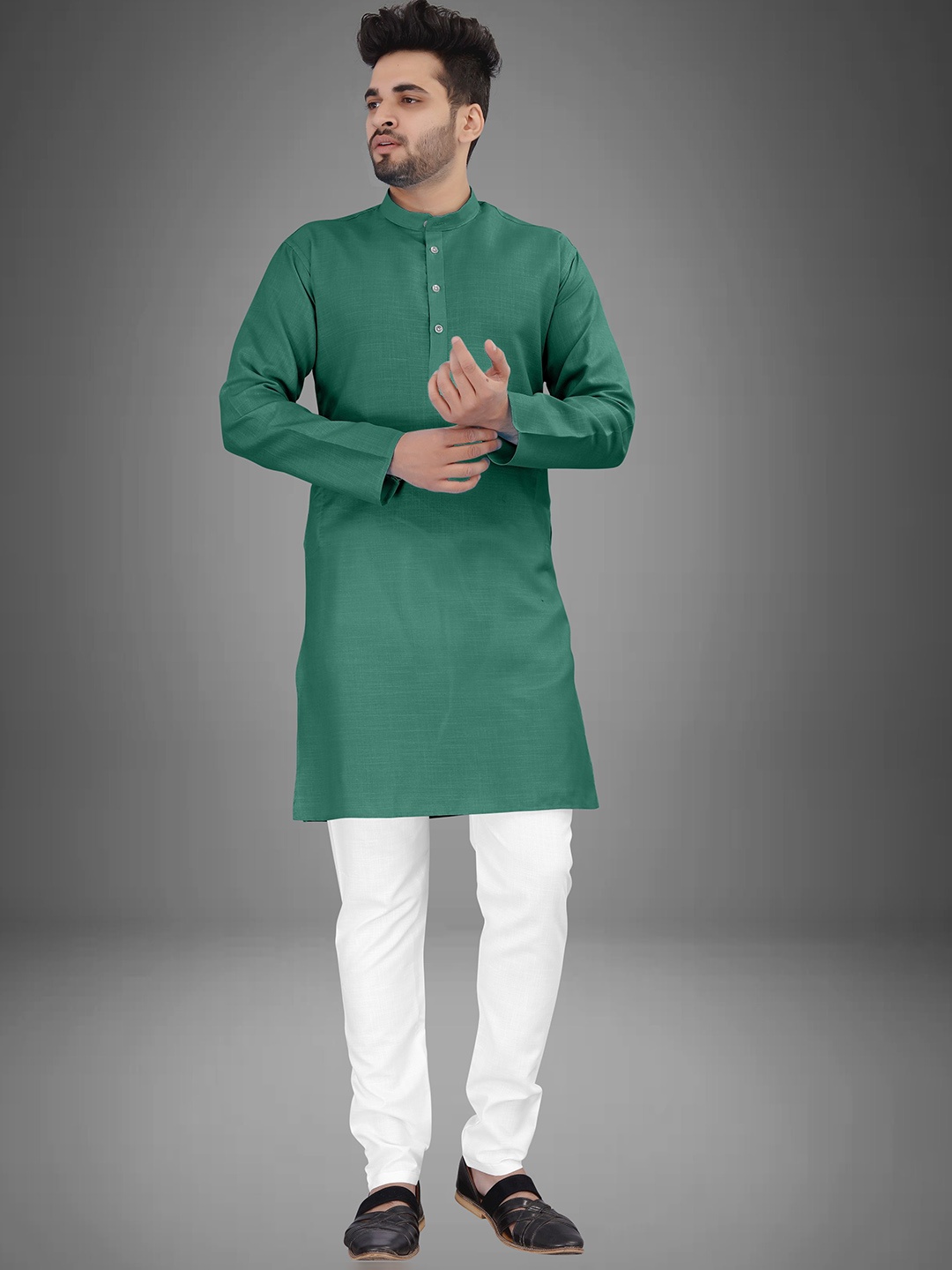 

trustous Men Regular Pure Cotton Kurta with Pyjamas, Green