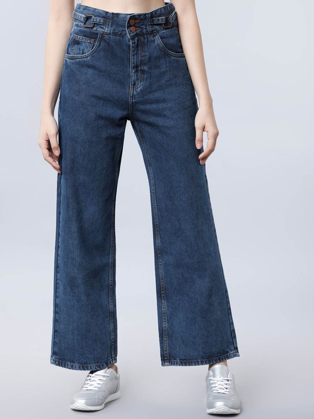 

Tokyo Talkies Women Flared High-Rise Cotton Jeans, Blue