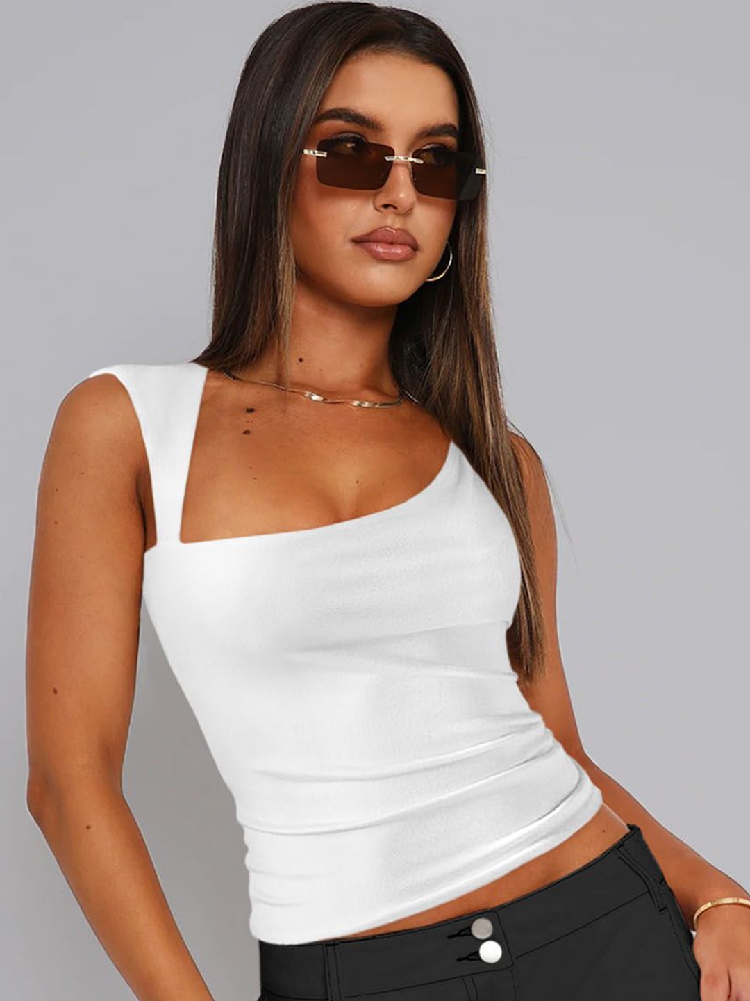 

StyleCast Women Solid Shoulder Straps Top, White