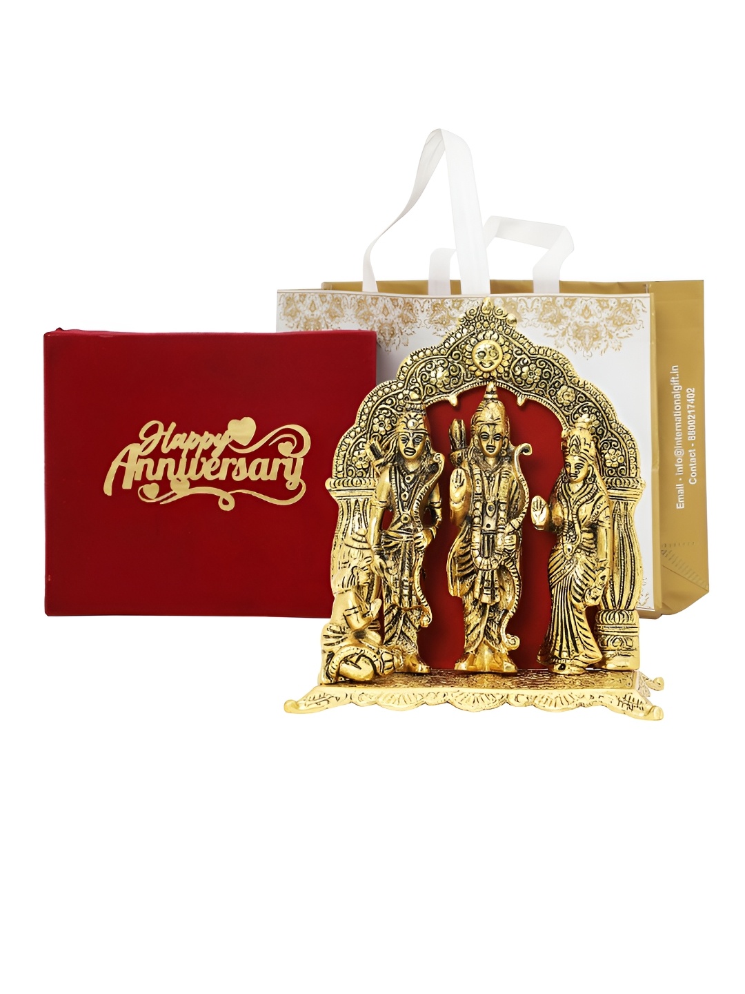 

INTERNATIONAL GIFT Gold Toned Ram Darbar Idol Showpiece With Velvet Box & Bag