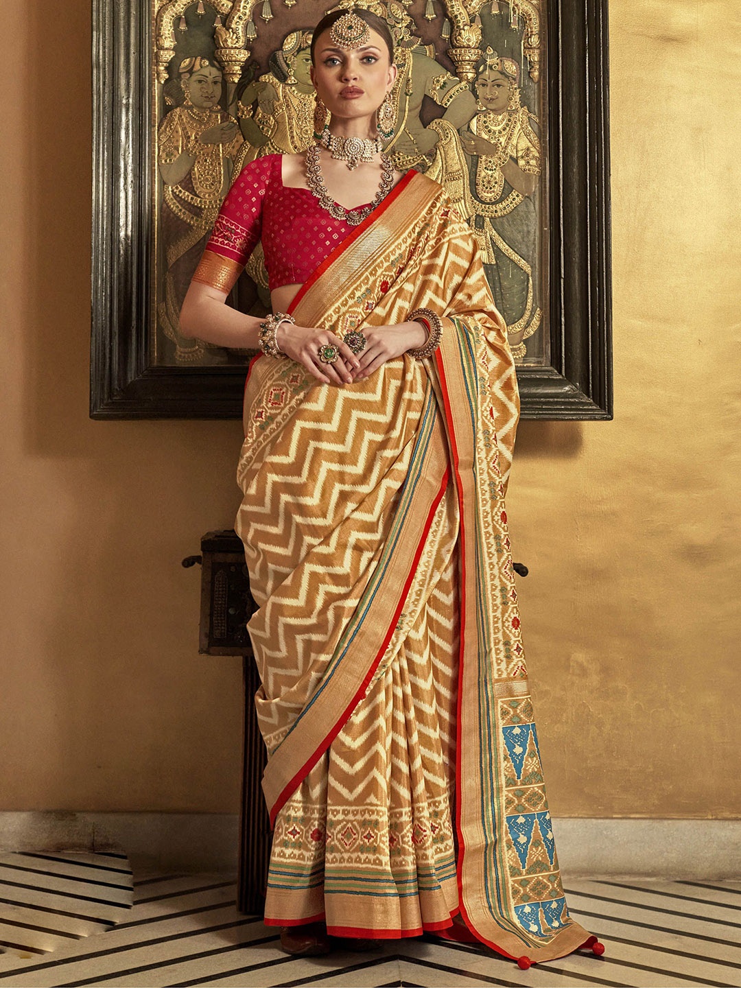 

KIMISHA Zari Patola Saree, Mustard