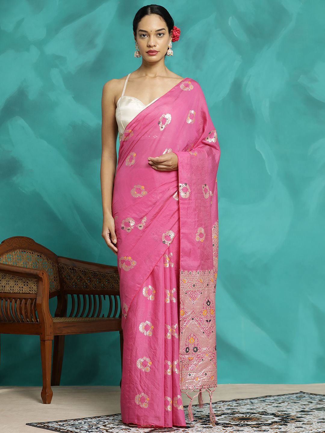 

Jaipur Kurti Silk Blend Party Wear Banarasi Saree, Pink