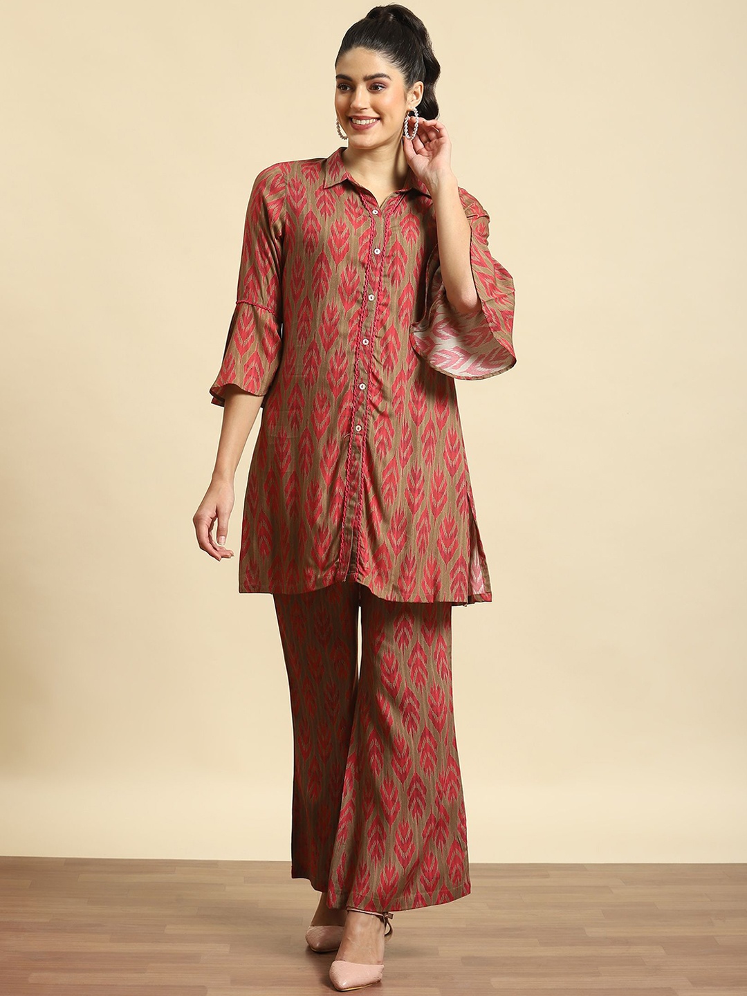 

Shree Printed Tunic With Trouser, Brown