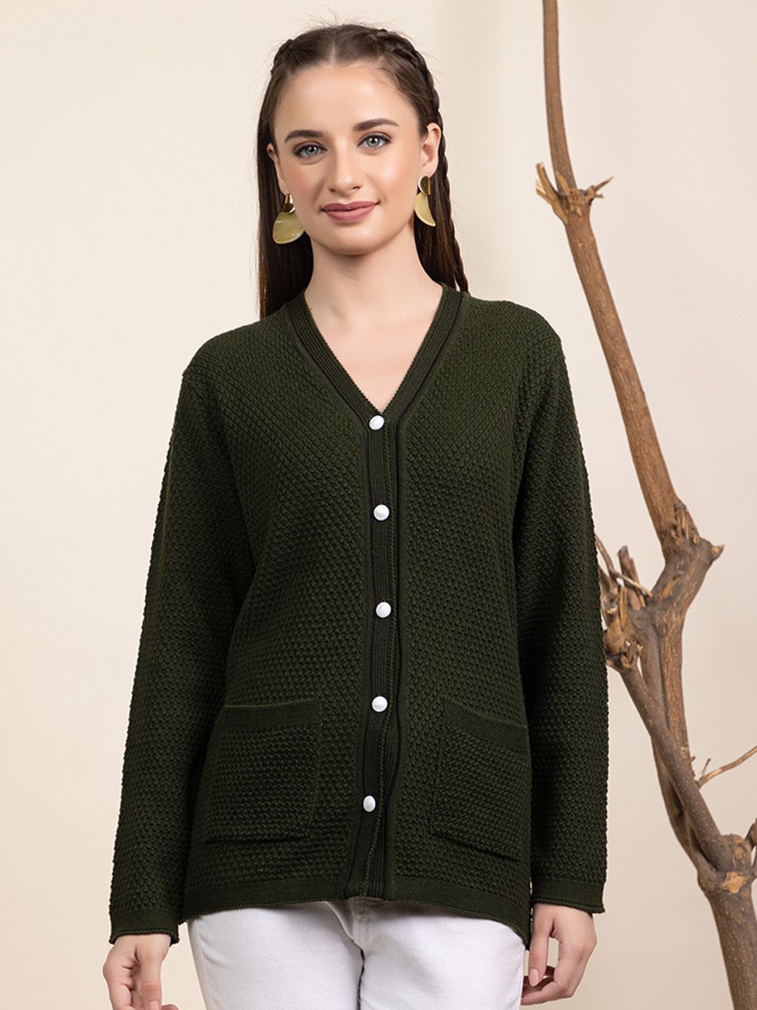 

Anouk Women Cable Knit Cardigan, Olive