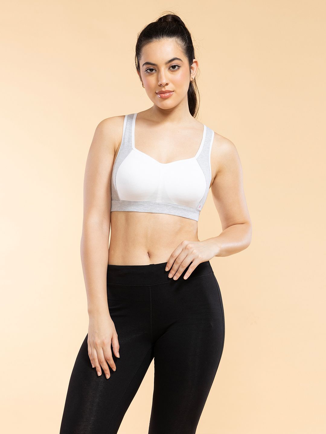 

Enamor Medium Impact Cotton Sports Bra, Padded, Wire-Free, Full Coverage For Comfort Sb38, White