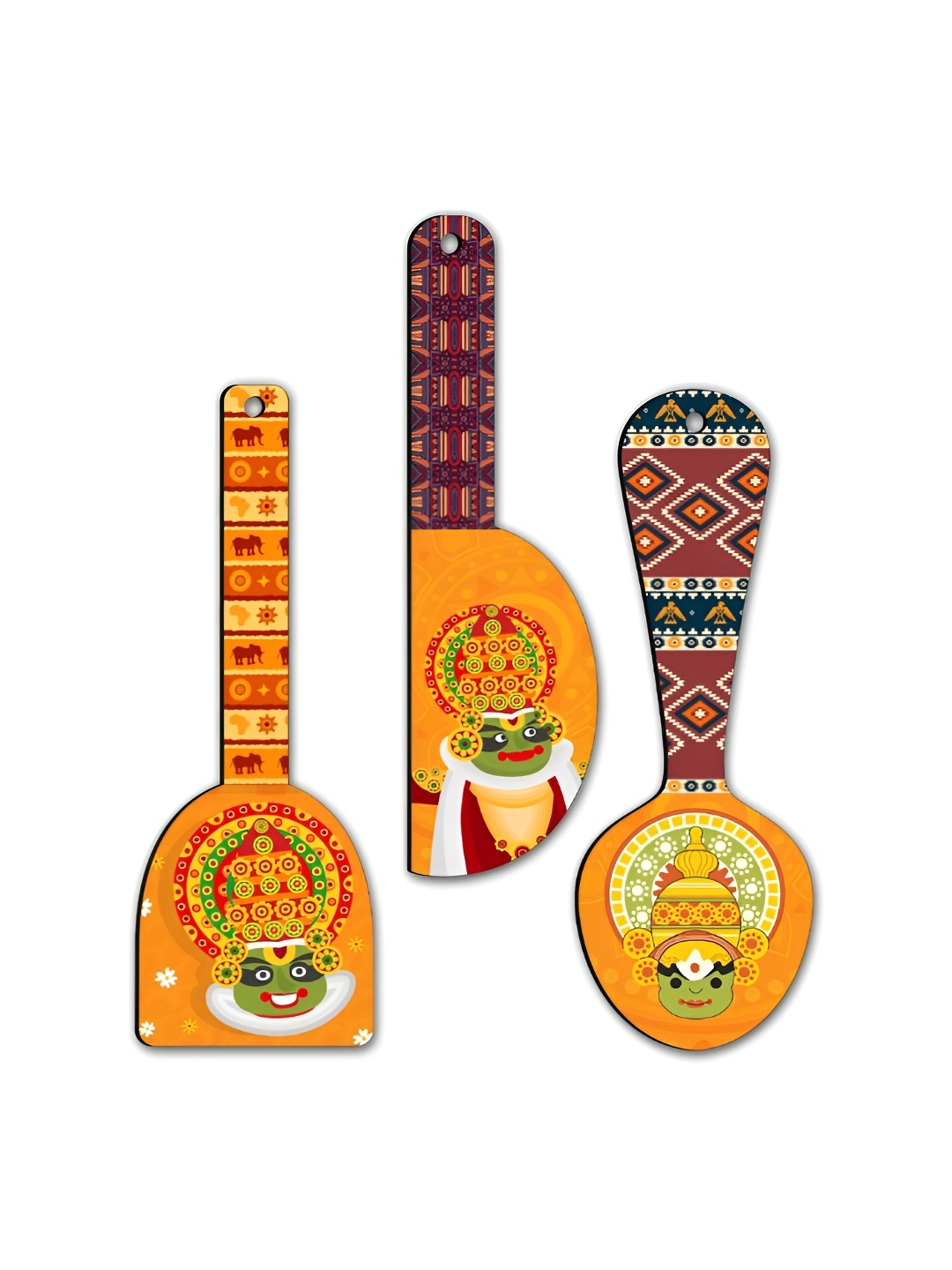

CLAWCRAFTS Yellow & Black 3 Pieces Ethnic Motifs Wooden Wall Hanging