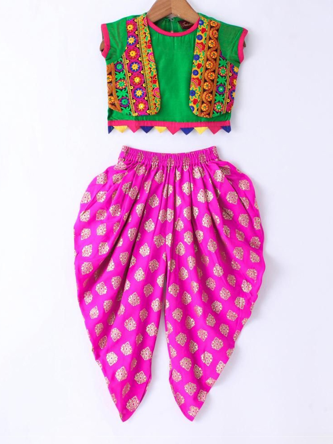 

Twisha Girls Embroidered Ethnic Top With Dhoti Pant, Green