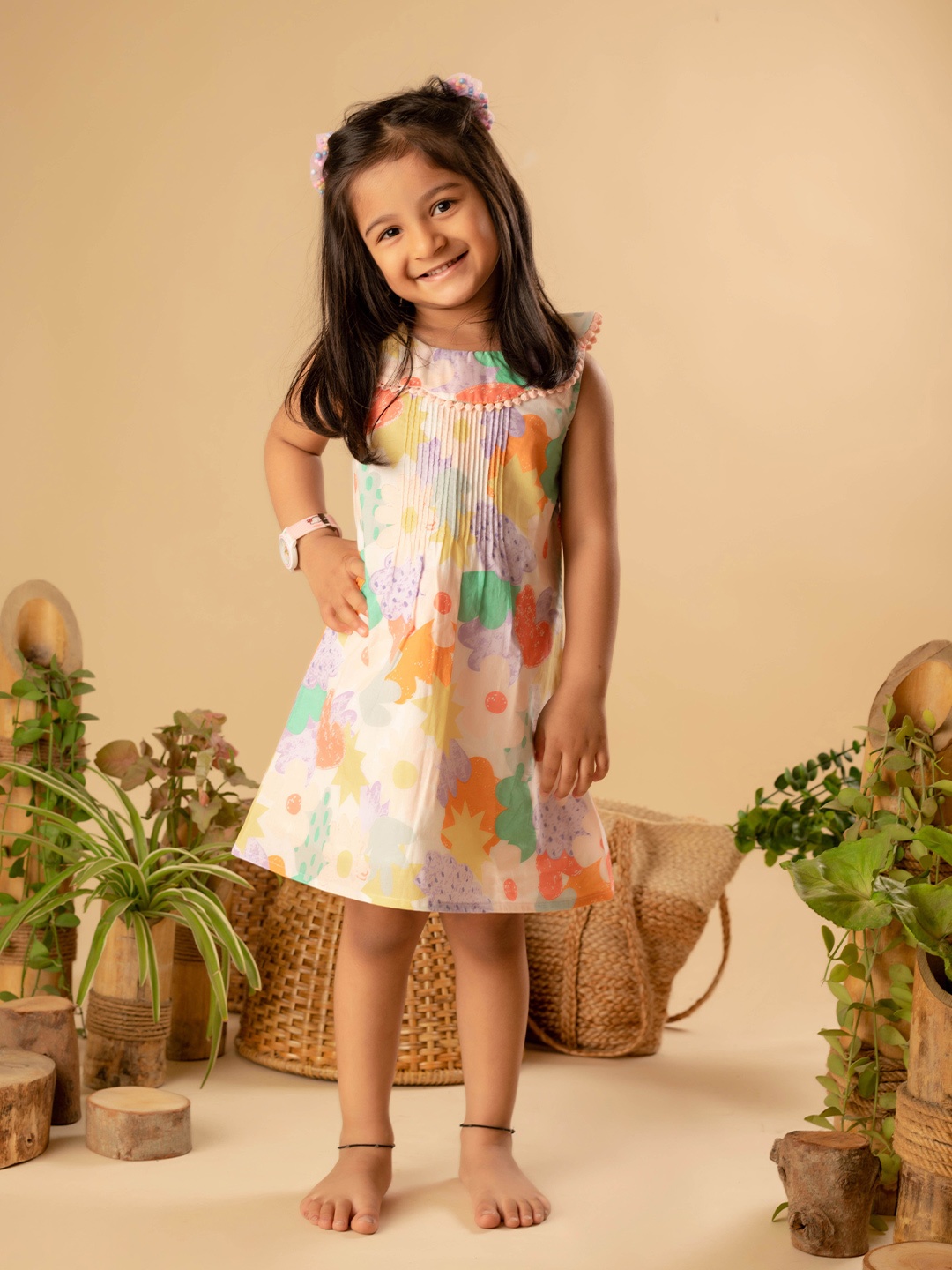 

SNUGGLY MONKEY Girls Floral Print A-Line Dress, White