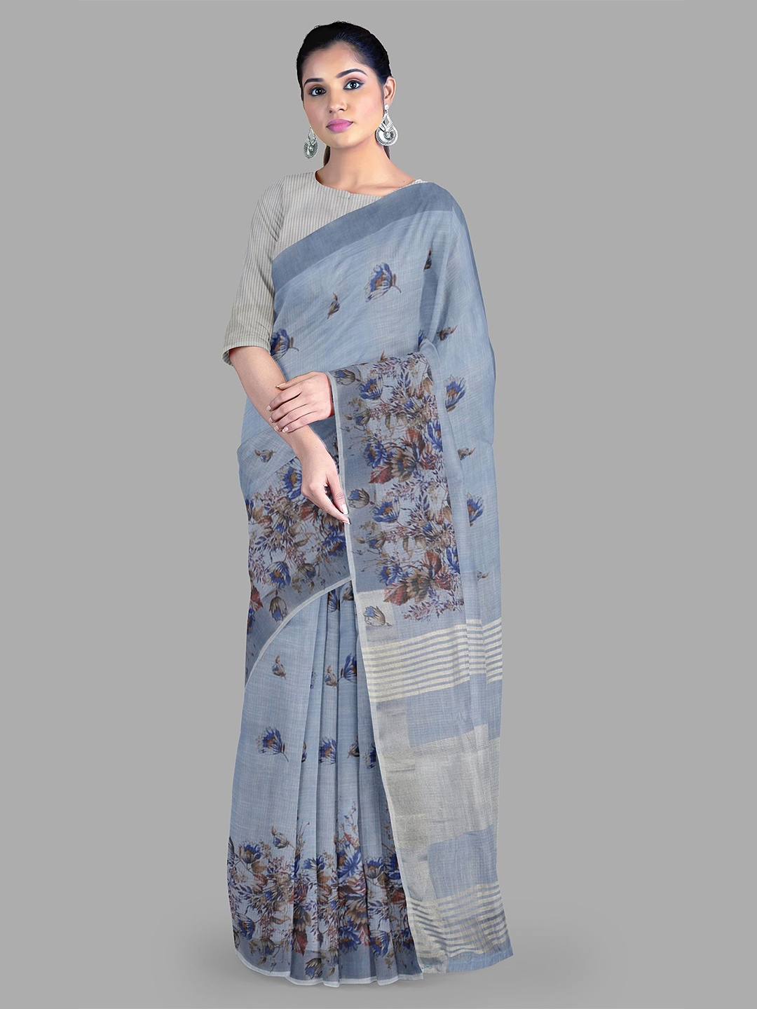 

The Chennai Silks Floral printed Saree with blouse piece, Blue