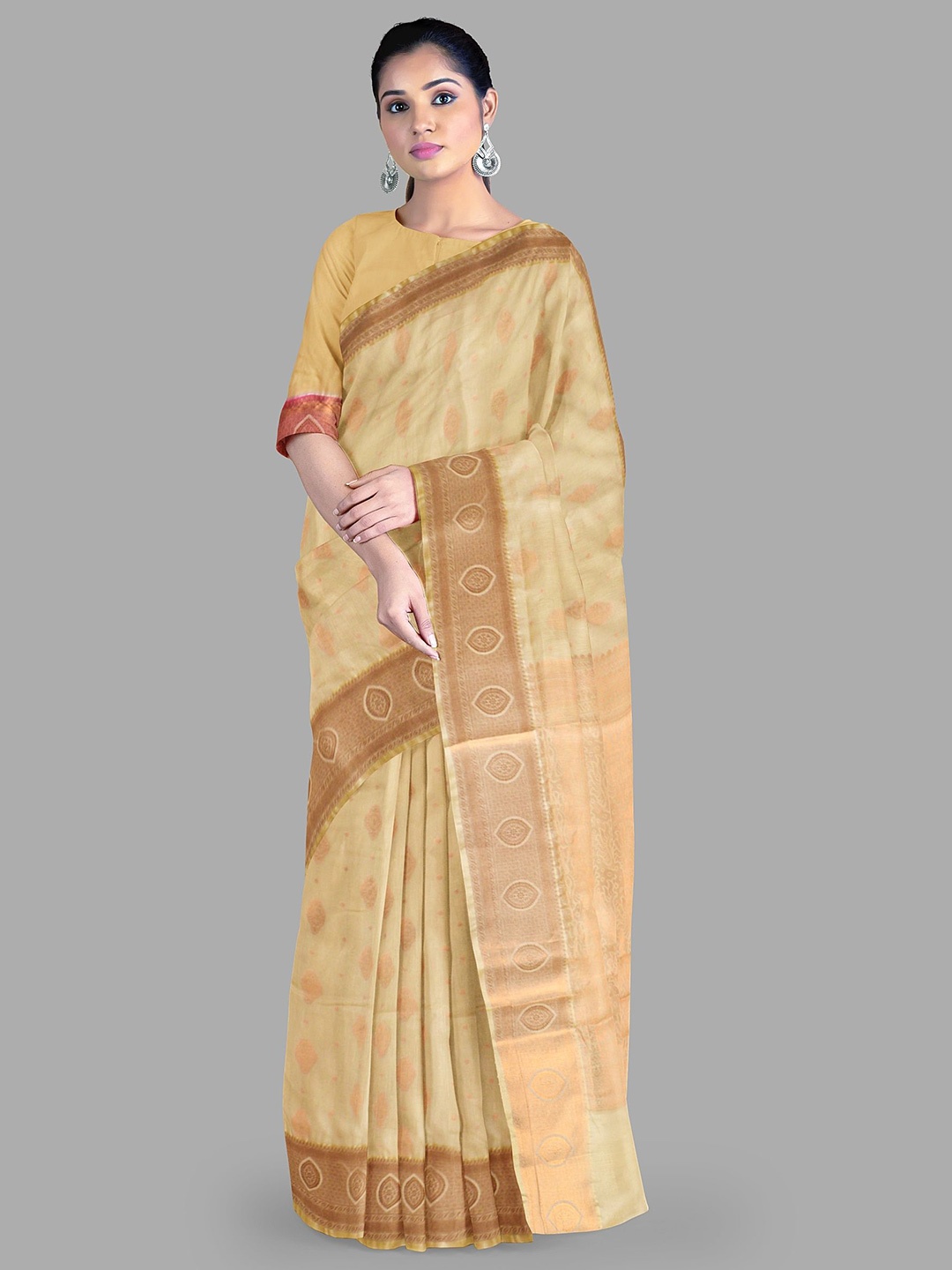 

The Chennai Silks Ethnic Motifs Art Silk Bhagalpuri Saree, Beige