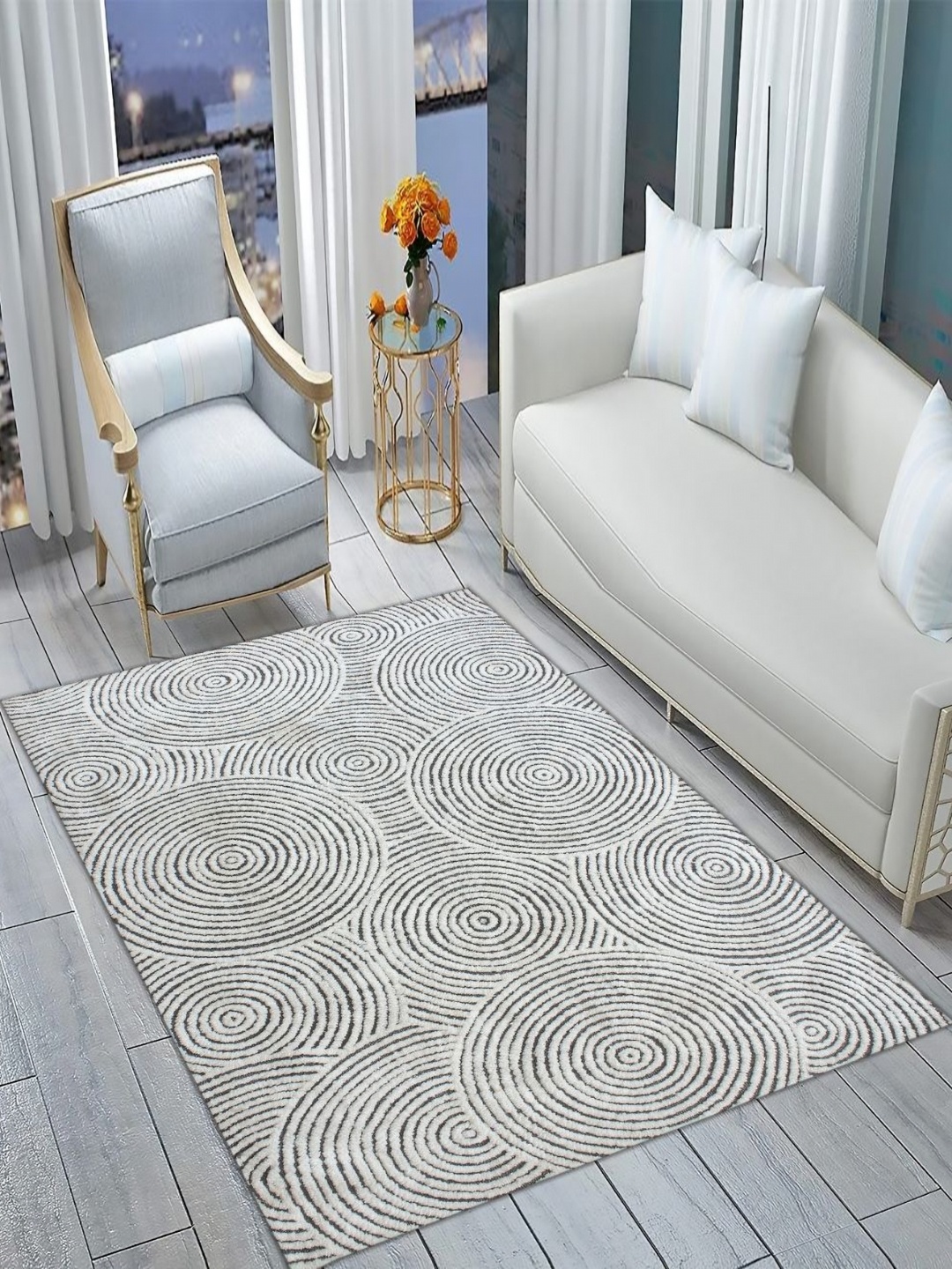 

MULTITEX Grey and White Geometric Anti-Skid Contemporary Carpet