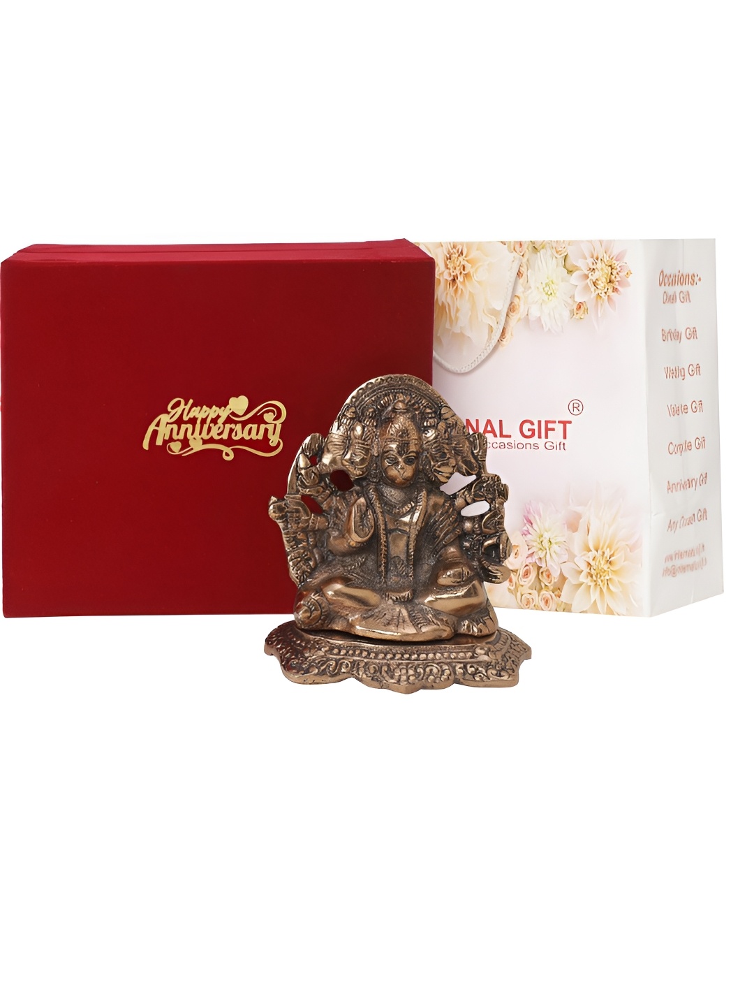 

INTERNATIONAL GIFT CopperToned Hanuman Showpiece With Happy Anniversary Tag & Velvet Box, Copper